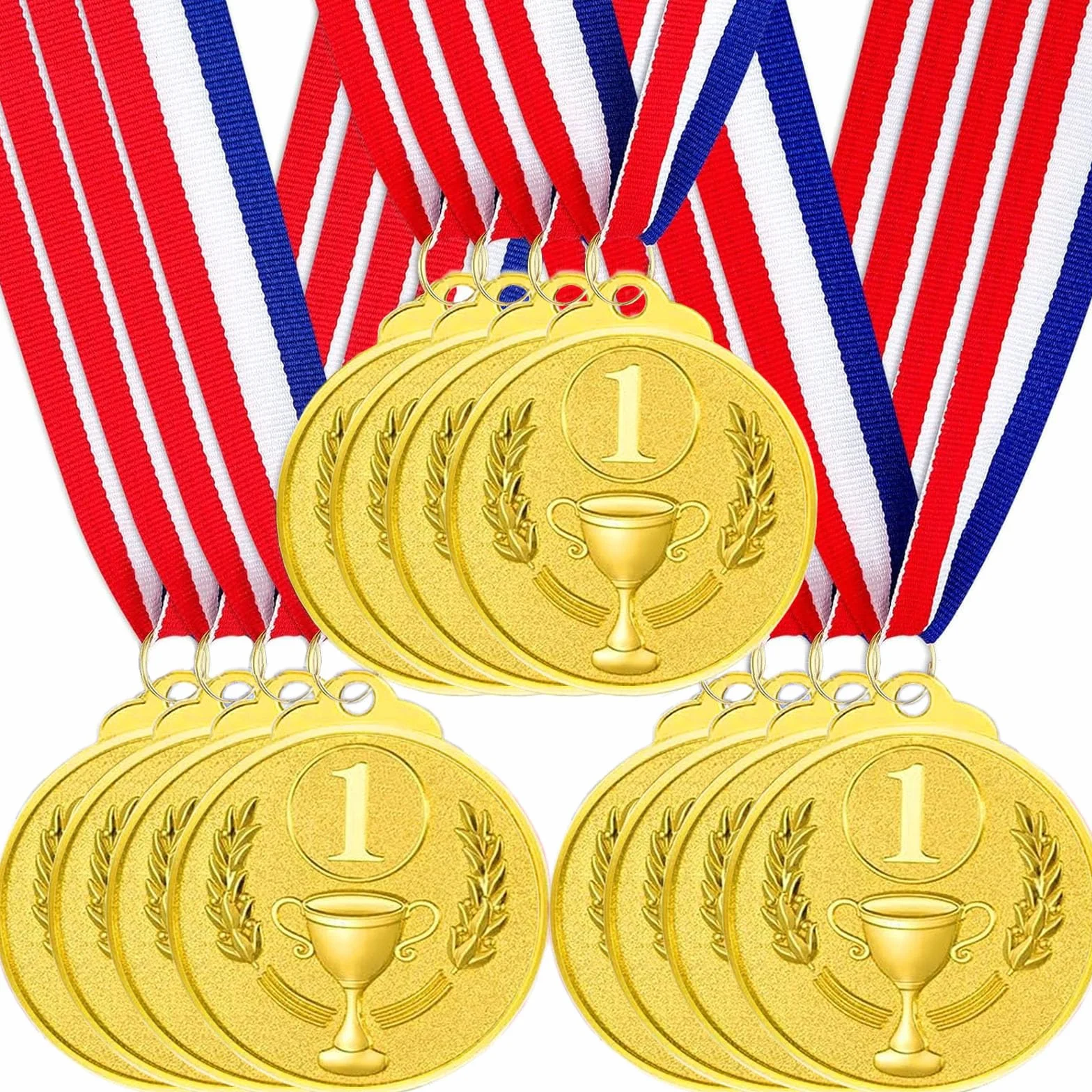 Médaille de Récompense 12 Pièces Or Argent Bronze avec Rubans Cou Style Olympique 5 cm