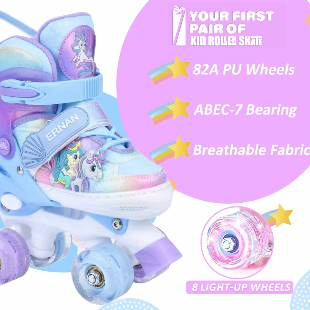 ERNAN Roller Enfant Filles Garçons Patin à Roulettes 4 Taille Réglable 8 Roues Lumineuses Débutants