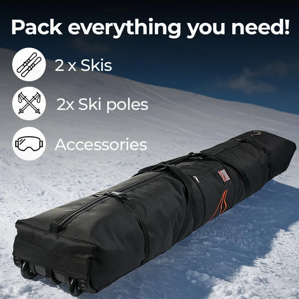 Snowsport Double sac de ski avec roulettes pour 2 paires de skis voyage avion