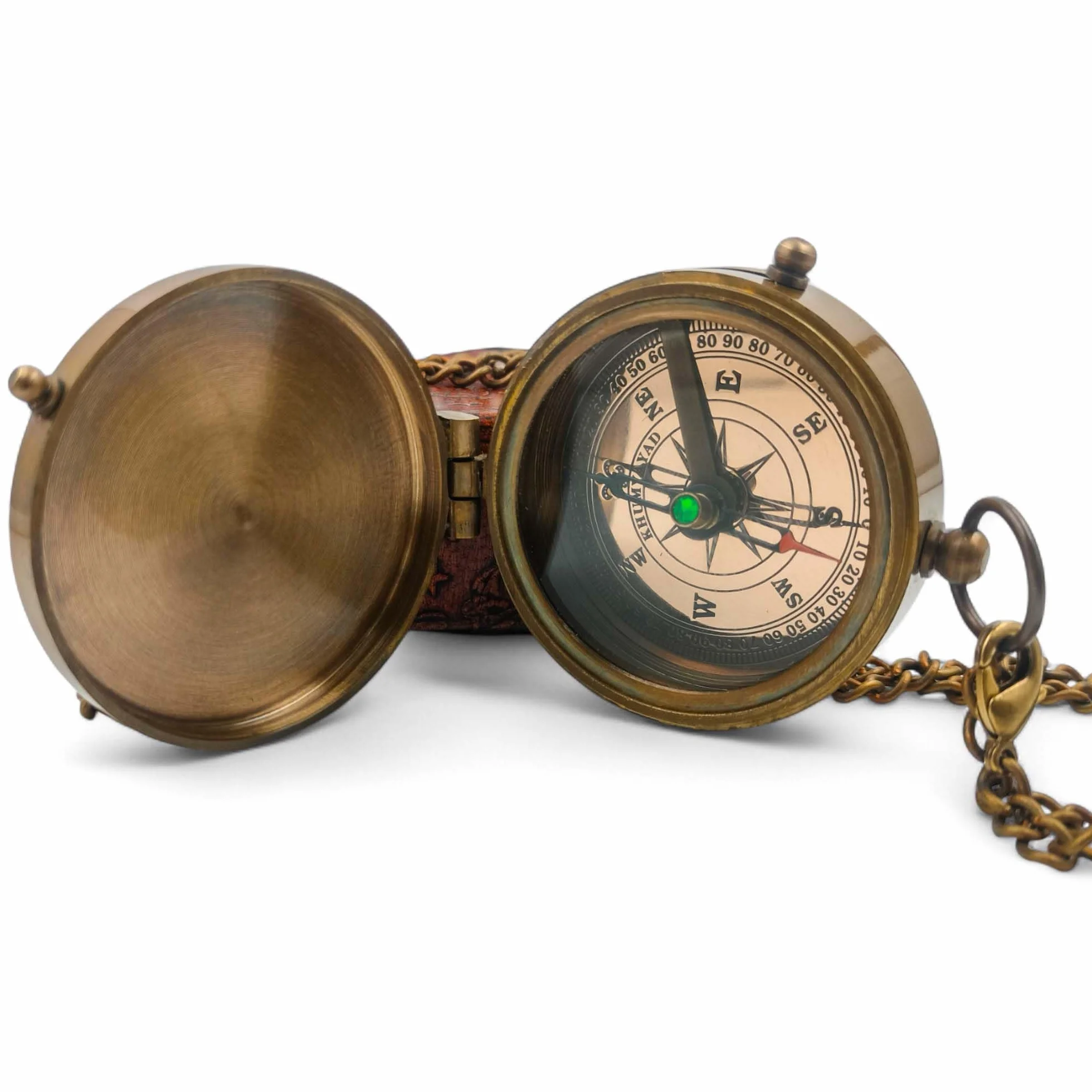 Boussole de Poche en Laiton Antique Nautique Steampunk avec étui en Cuir