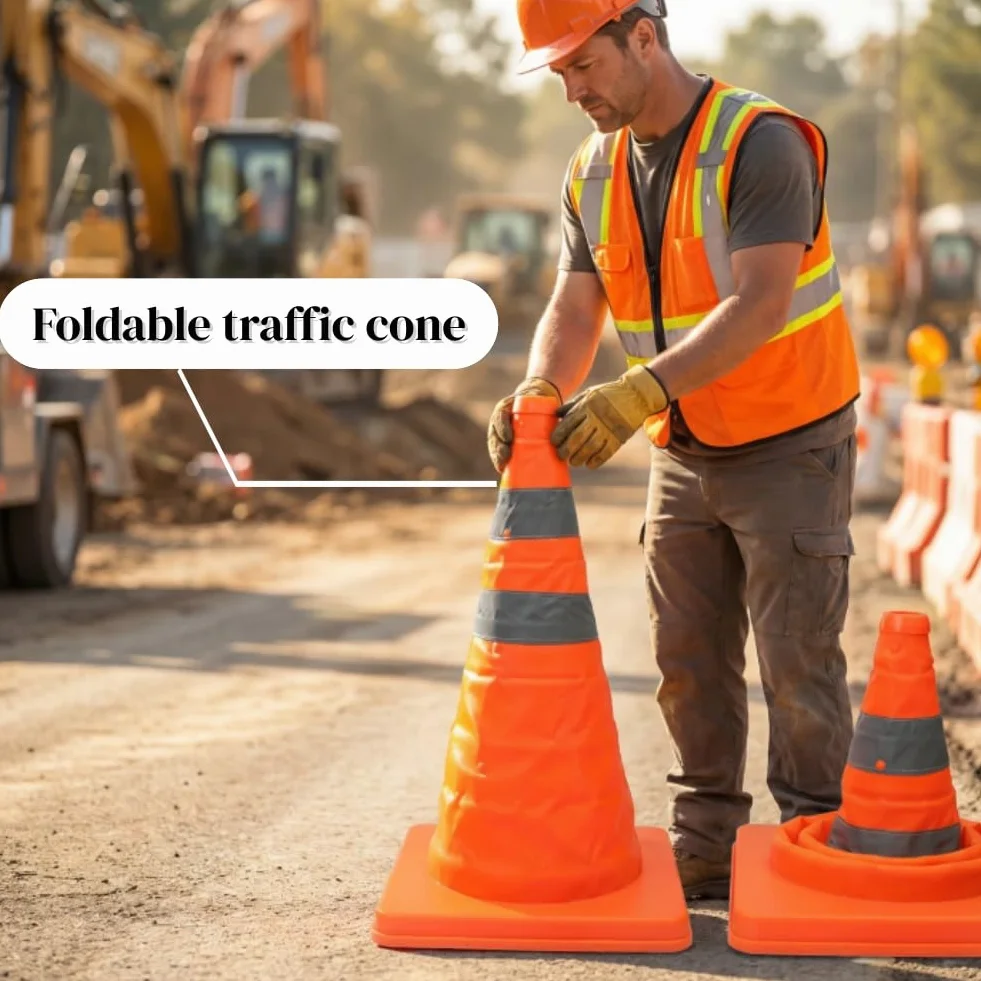 Cônes de Signalisation Pliables 45cm avec Bandes Réfléchissantes 2pcs