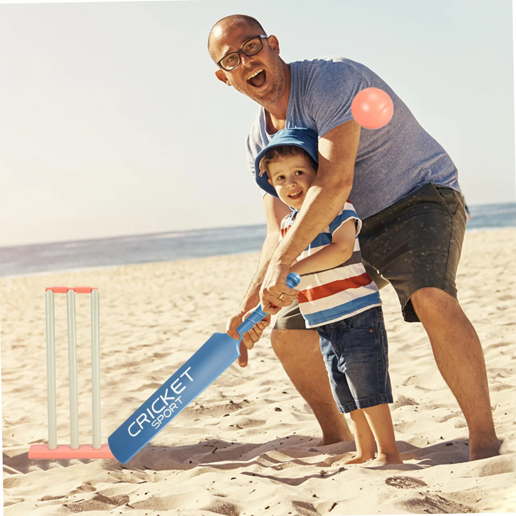 Ensemble de Cricket pour Enfants avec Batte et Souches en ABS, 2 Balles, Jeu d'Interaction Parent-Enfant