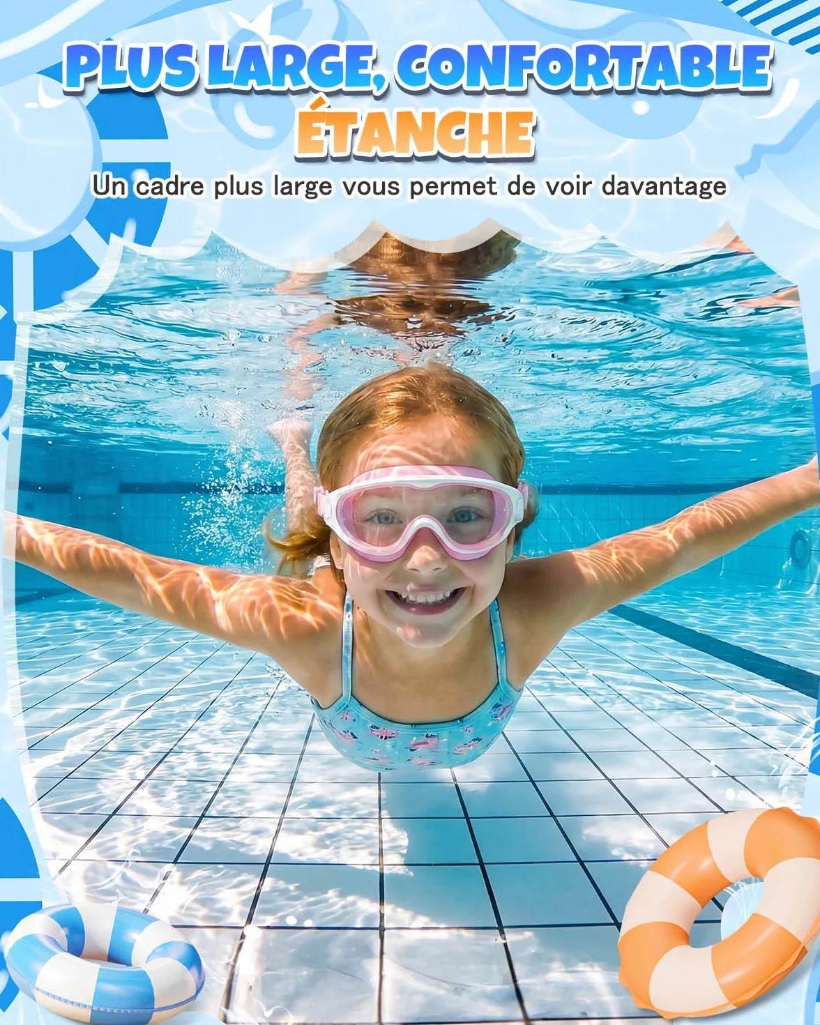 Zoomsnail Lunettes de Piscine Enfant 2 Pack, Anti-Buée, Silicone, Étanche
