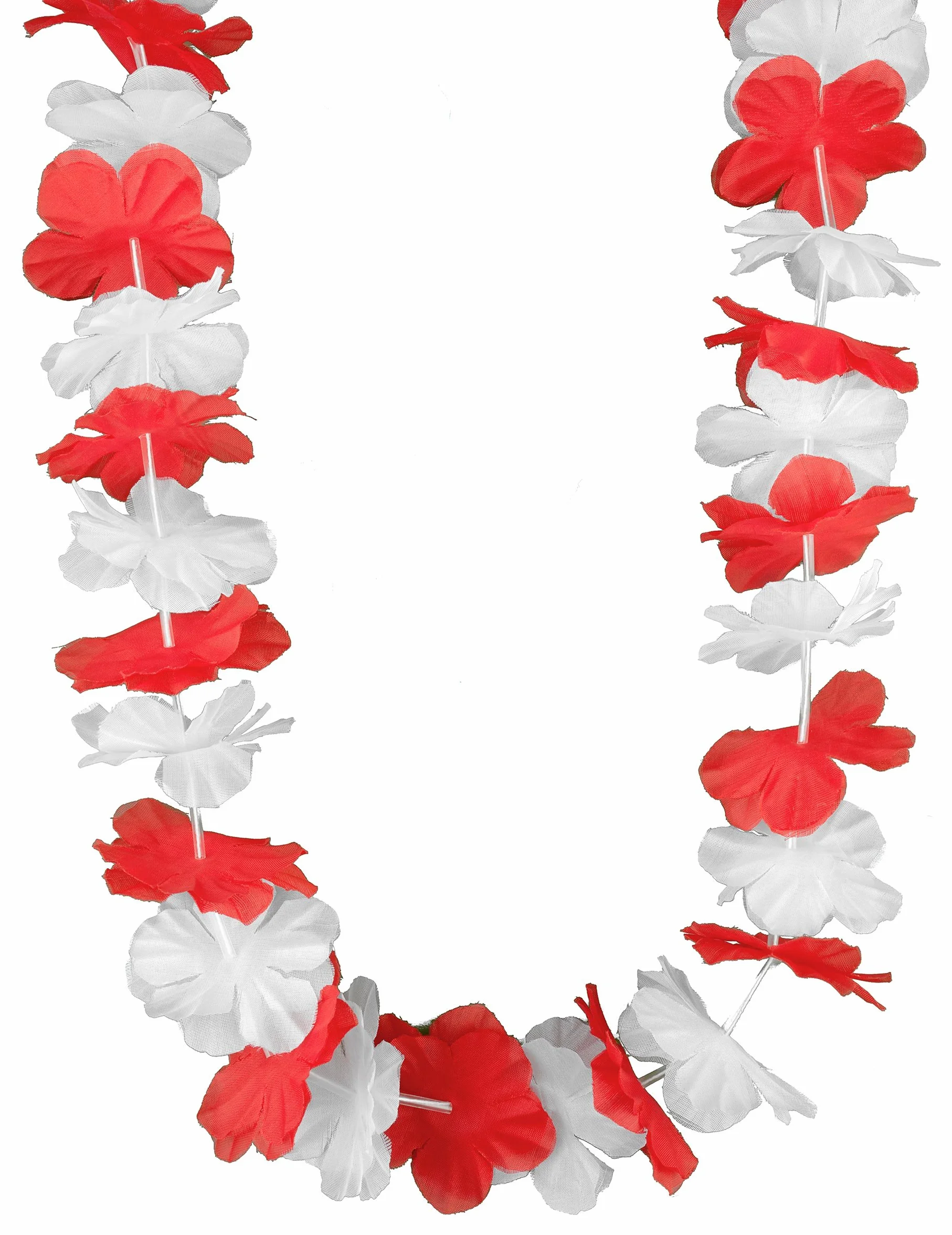 Collier hawaïen rouge et blanc adulte - Accessoire déguisement carnaval - Polyester plastique taille unique