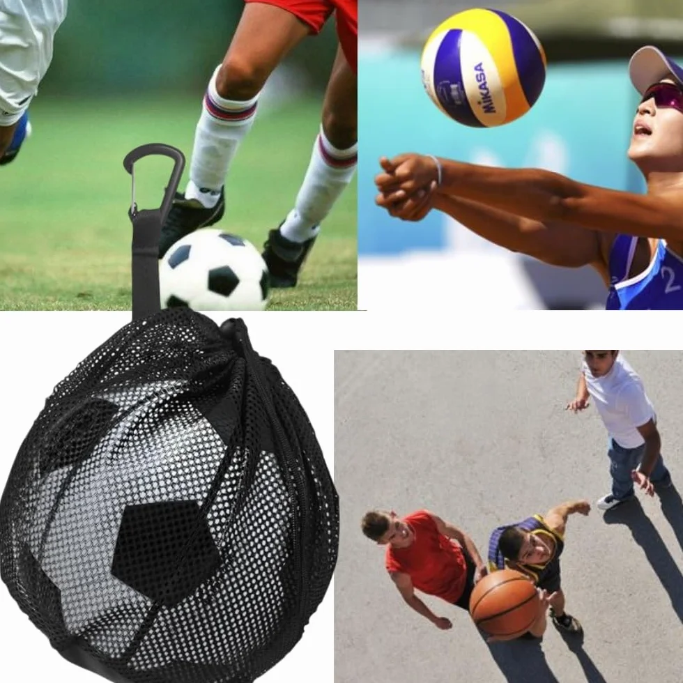 Sac en Maille Filet Grand Capacité pour Basketball Volleyball Football Noire