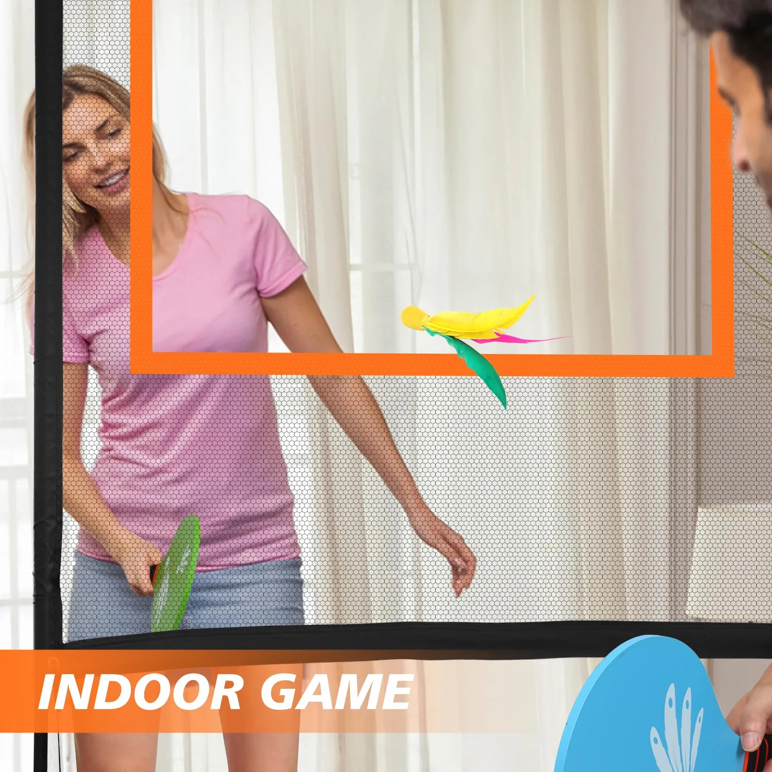 Jeu de Filet de Sport Intérieur Extérieur avec Cadre, 2 Raquettes - Pickleball, Badminton, Tennis