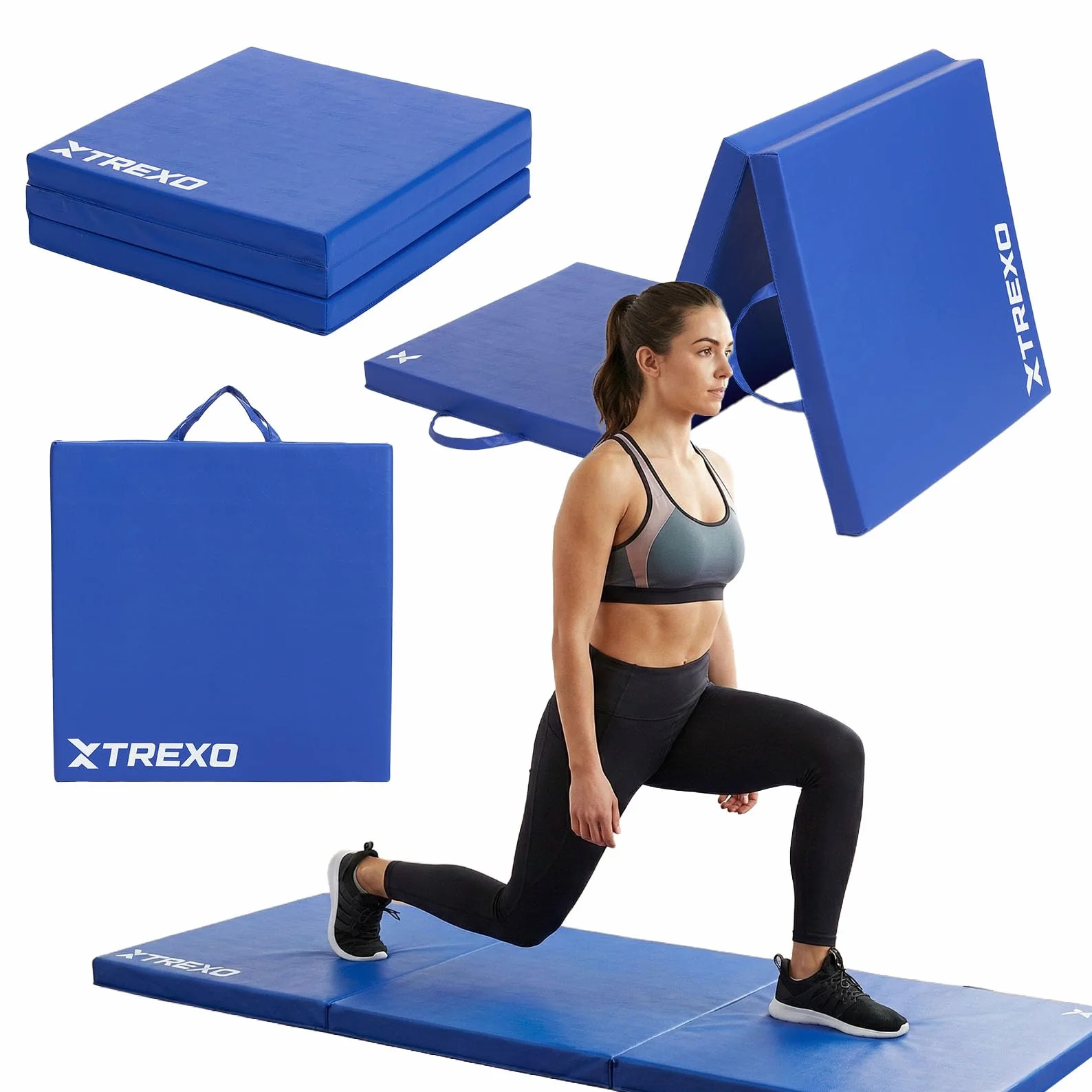 Tapis de Gymnastique Pliable TREXO 180 x 60 x 5 cm 3-Panneaux Mousse EPE Bleu