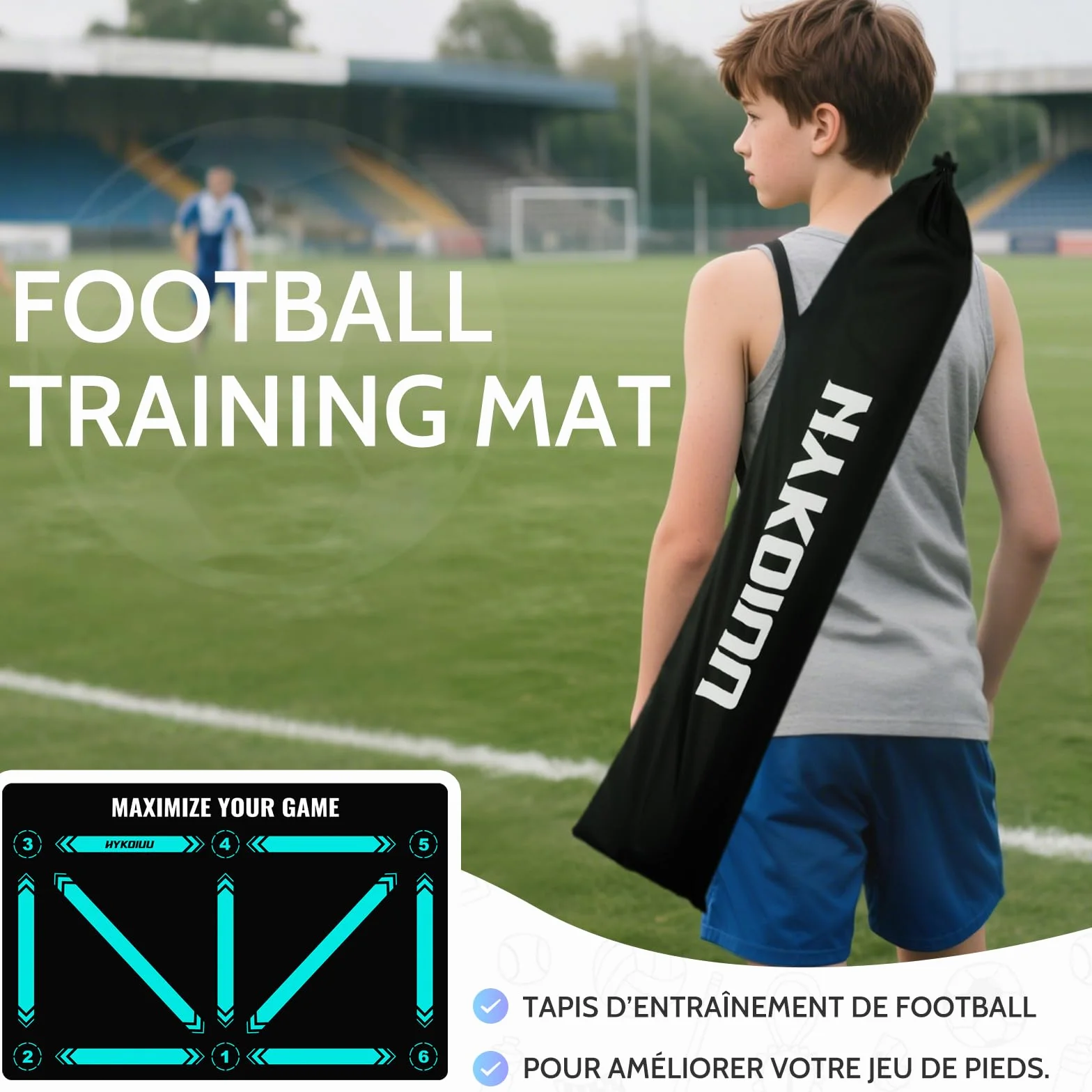 Tapis Foot Entrainement 90x60cm Pas De Foot Ball & Contrôle du Ballon Dribble Football