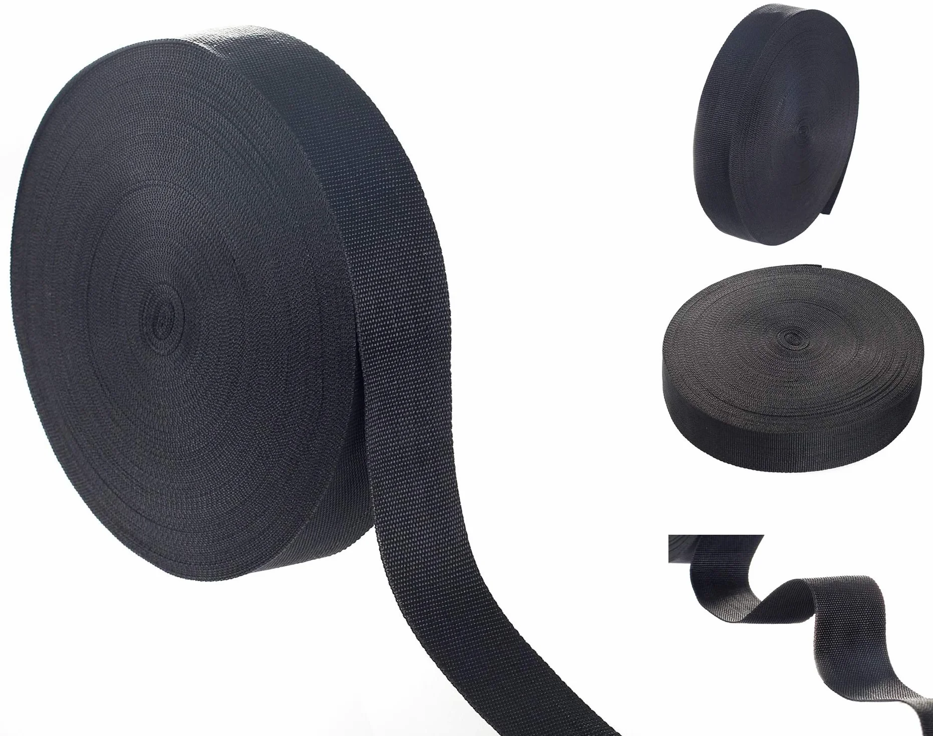 Sangle en Polypropylène 50 m x 50 mm épaisseur 1,4 mm Noir pour Sacs Sacs à Dos Élingues Harnais Bagages DIY