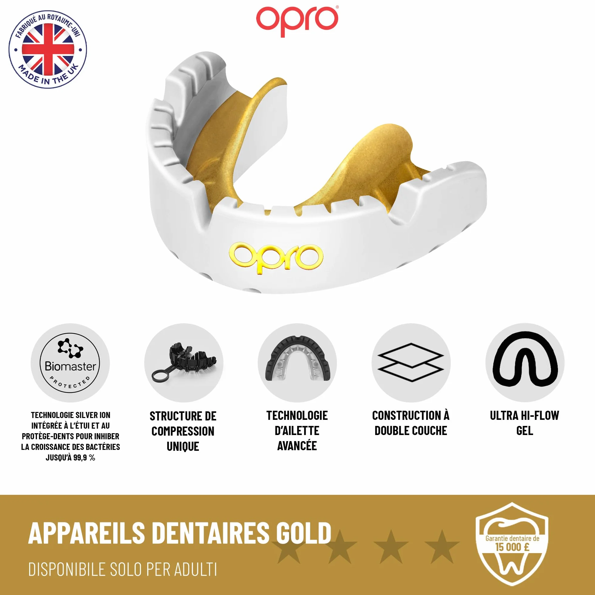 OPRO Protège-dents Gold Sport Adulte Boxe MMA Arts Martiaux Hockey
