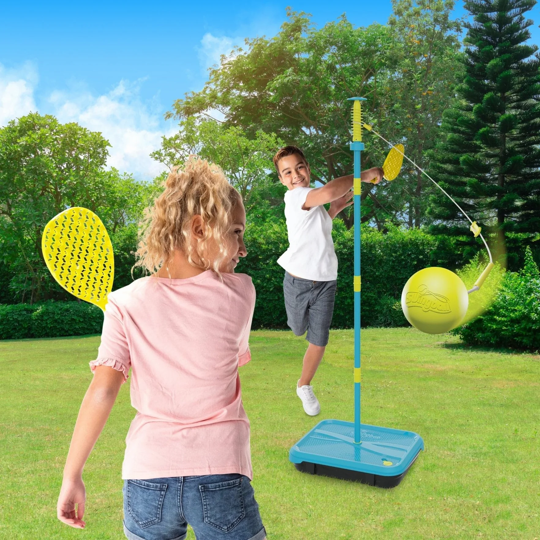 Swingball Lite Toute Surface Jeu de Tennis Transportable avec Raquettes Balle Mousse Socle à Lester Spirale Réglable