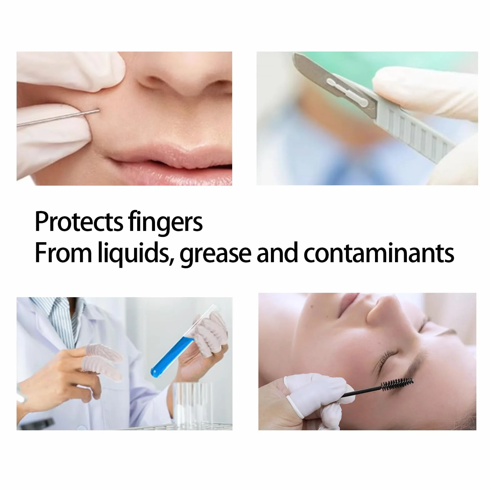 NIYATA 100pcs Silicone Finger Protectors, Latex Finger Cots, 6.5cm Anti-Slip Medical Finger Sleeves, Waterproof Oil Resistant