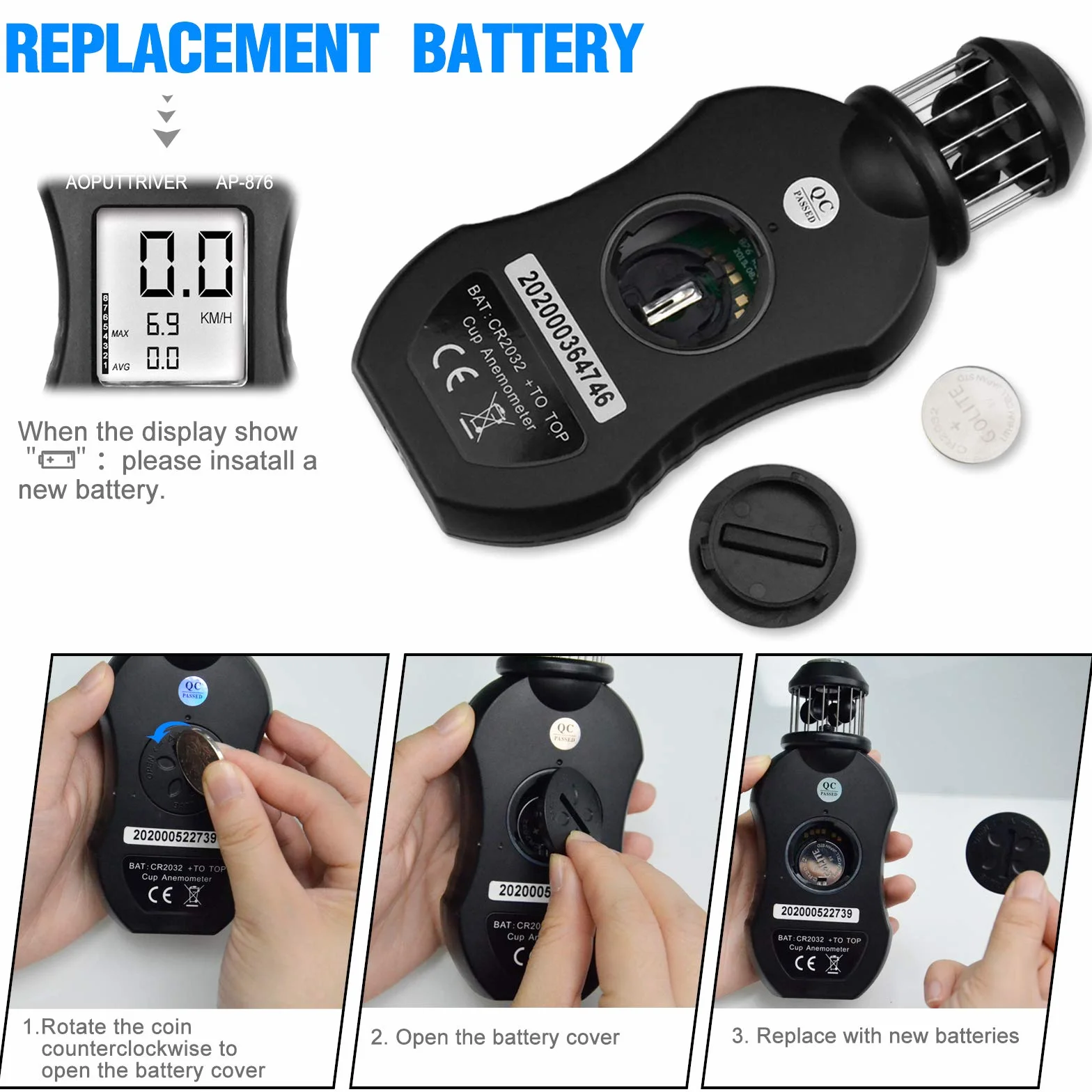 Anémomètre Numérique AP-876 Portable Compteur de Vitesse du Vent pour HVAC