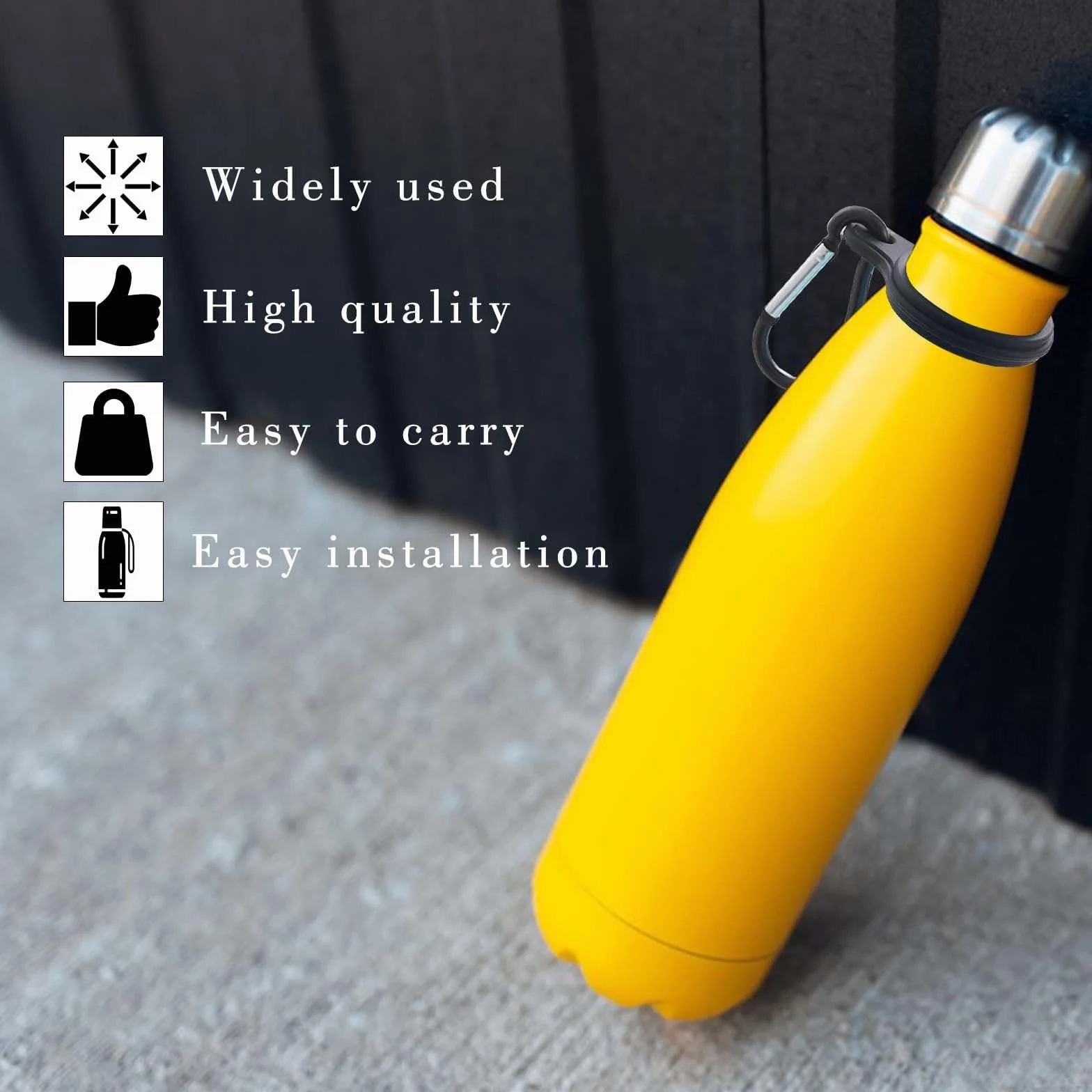 Porte Bouteille en Silicone Noir avec Mousqueton pour Randonnée Camping Voyage