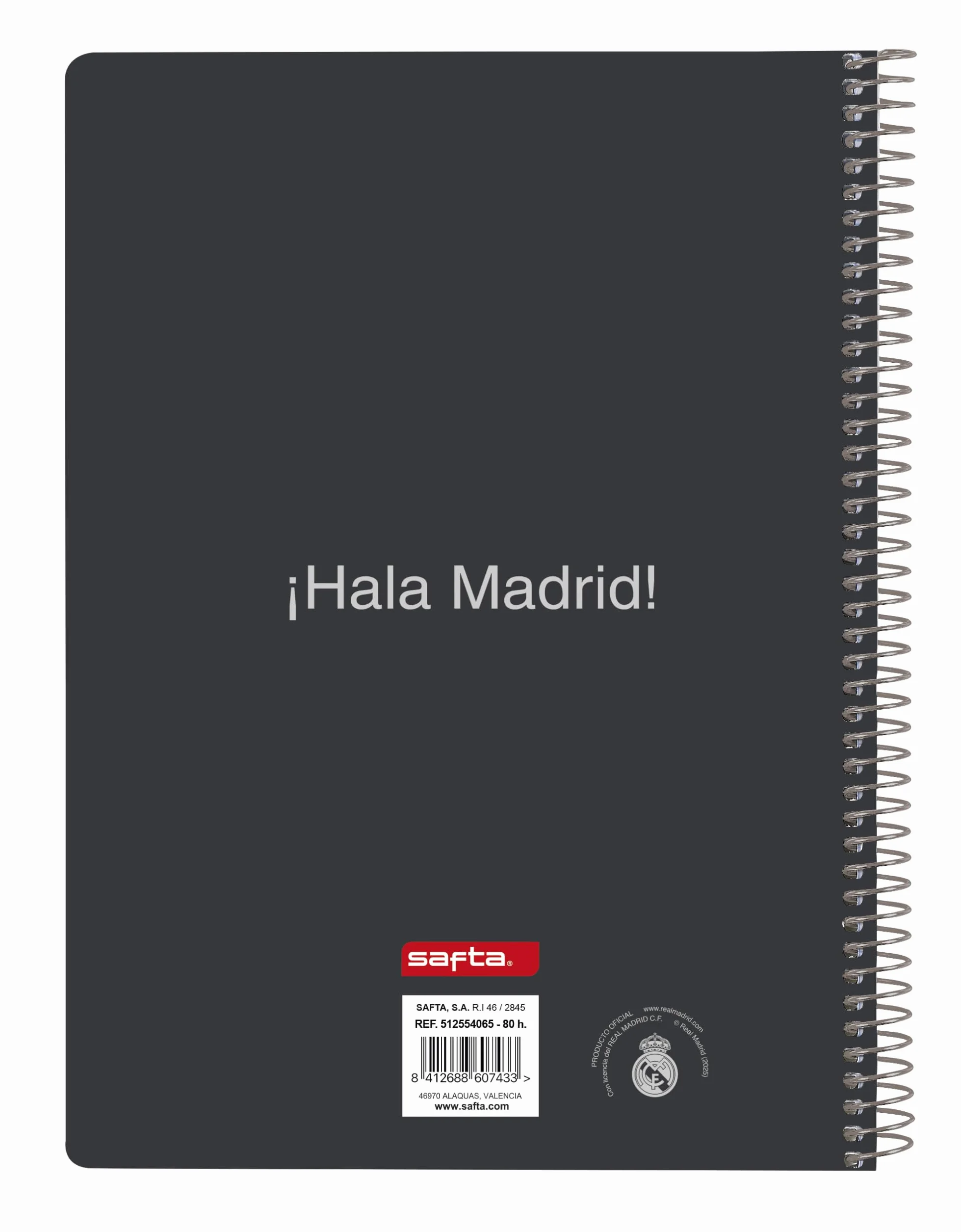 Real Madrid Carnet de notes 80 feuilles couverture rigide 15,5 x 22 cm blanc