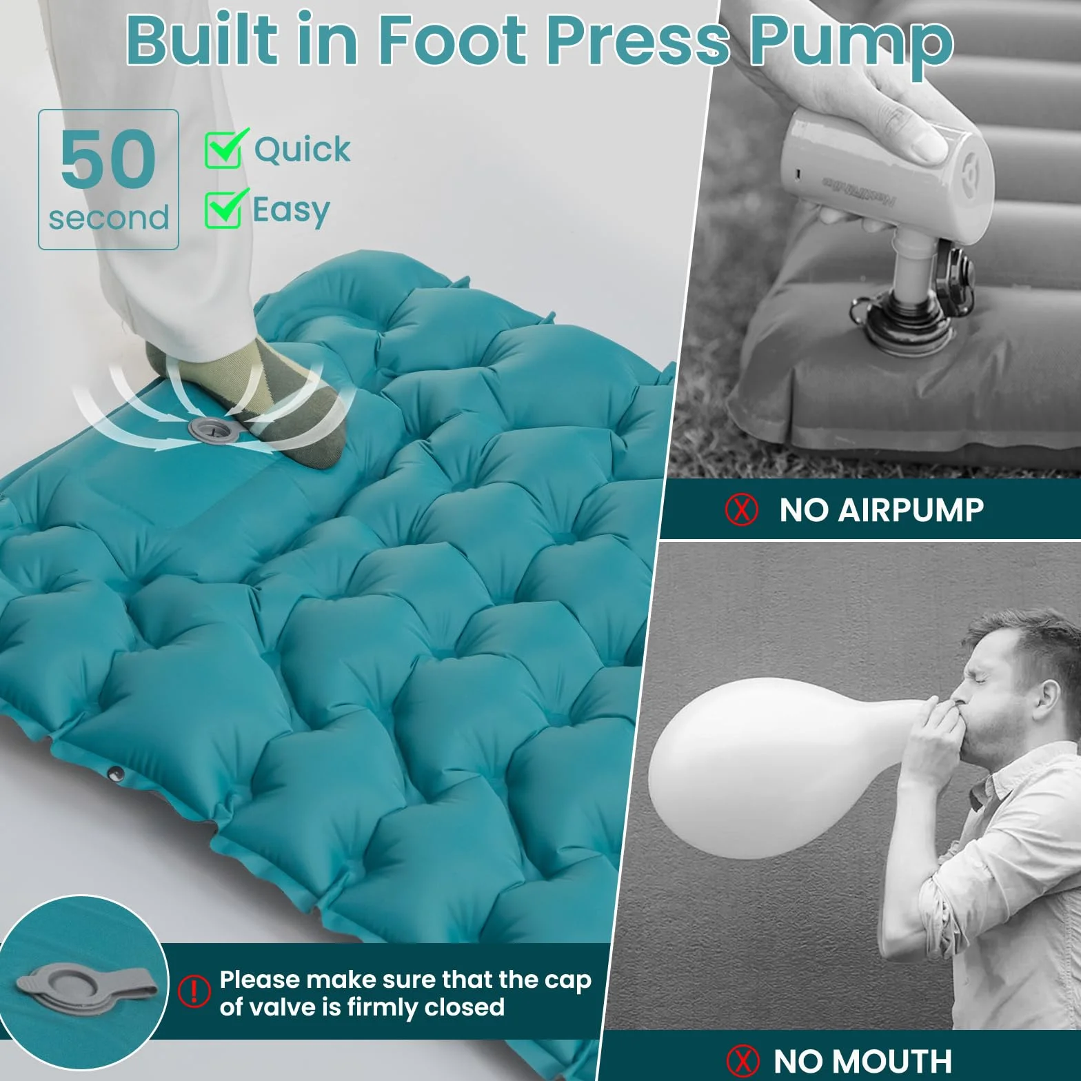 Satisfure Matelas de camping auto-gonflant ultra léger avec pompe à pieds