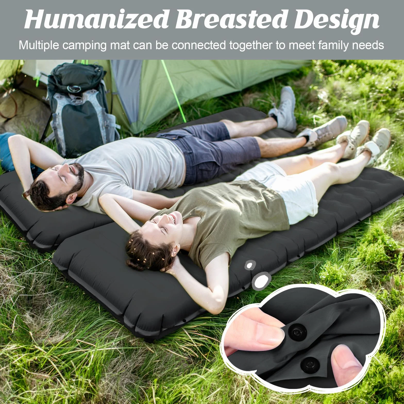 Matelas Camping Autogonflant 12 cm Épaisseur Compact Ultraléger Pompe à Pied Oreiller Imperméable Randonnée Voyage