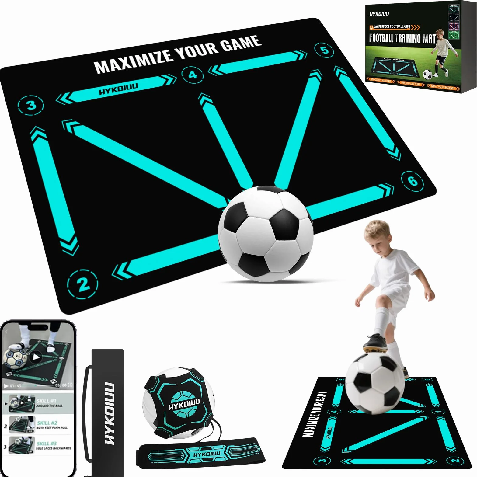 Tapis Foot Entrainement 90x60cm Pas De Foot Ball & Contrôle du Ballon Dribble Football