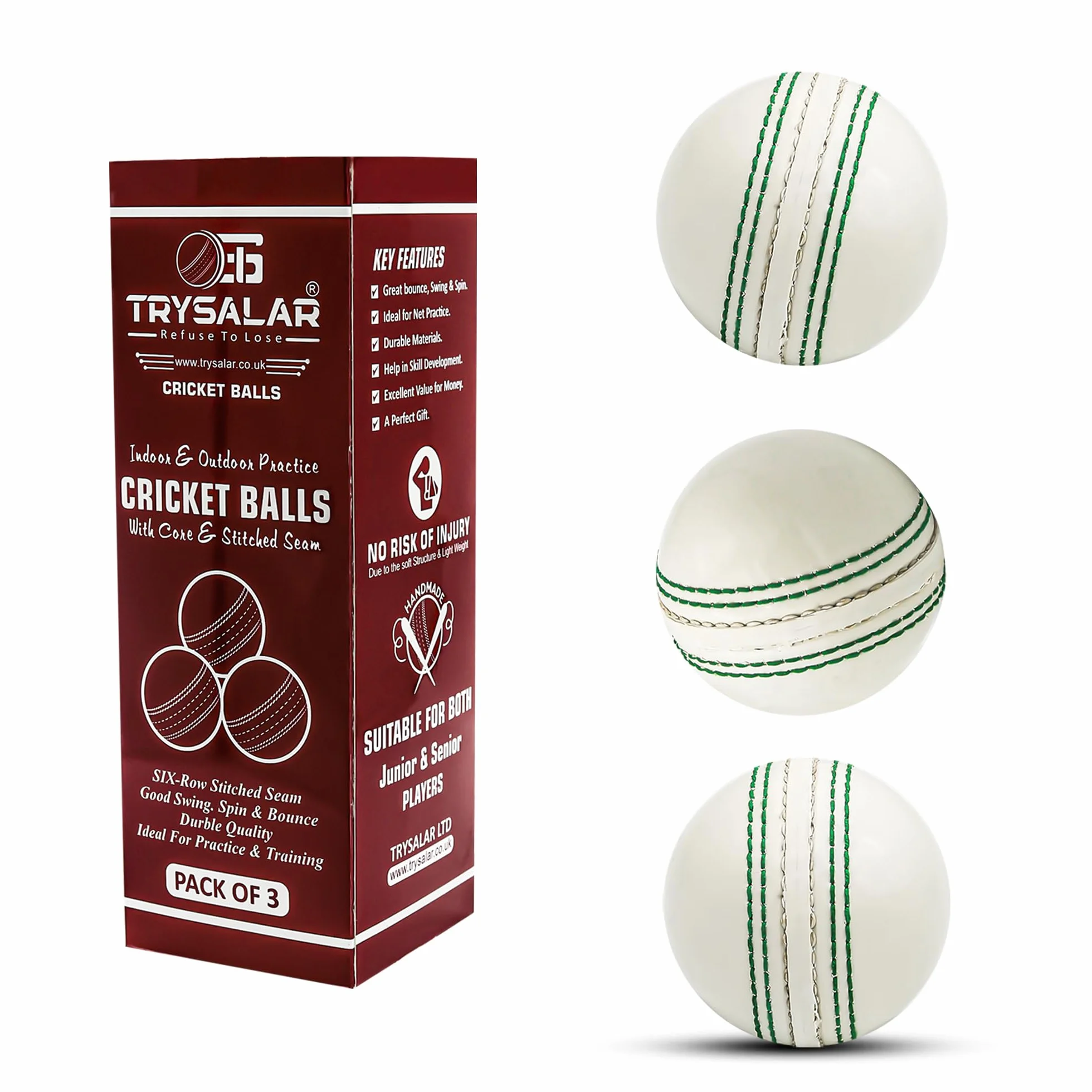Balle de cricket en caoutchouc souple d'intérieur pour entraînement, excellent rebond avec coutures traditionnelles durables