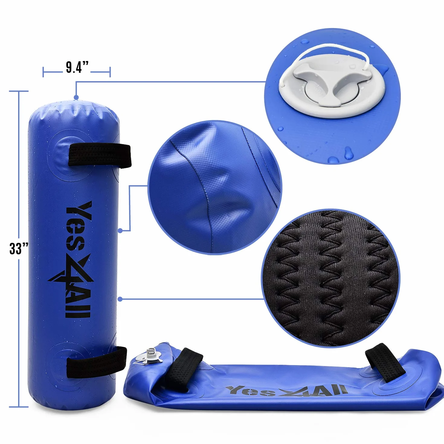 Yes4All Grand Sac Aquatique pour entraînement 20,4-36,3 kg Fitness Stabilité Portable Agilité Durable Intérieur Extérieur Transparent Bleu foncé