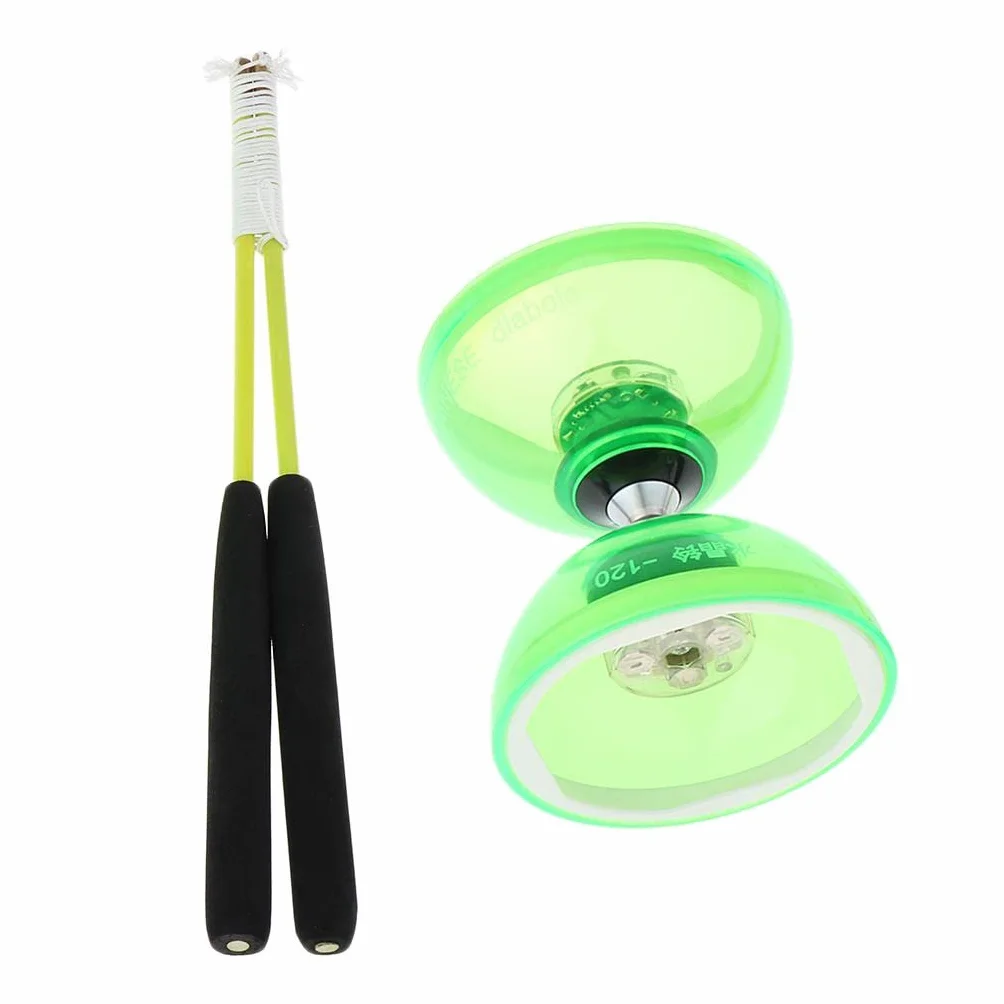 Fityle Diabolo Professionnel 3 Roulements avec Bâtons et Cordes LED, Balle Caoutchouc, Vert