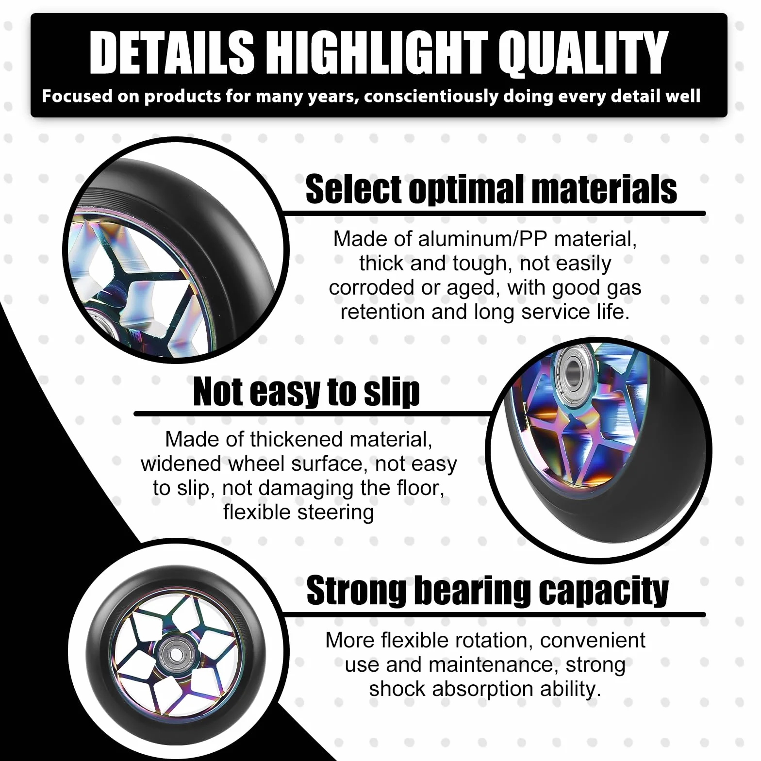 Roues de trottinette stunt 110 mm 88A ABEC-9 aluminium rechange pour scooter