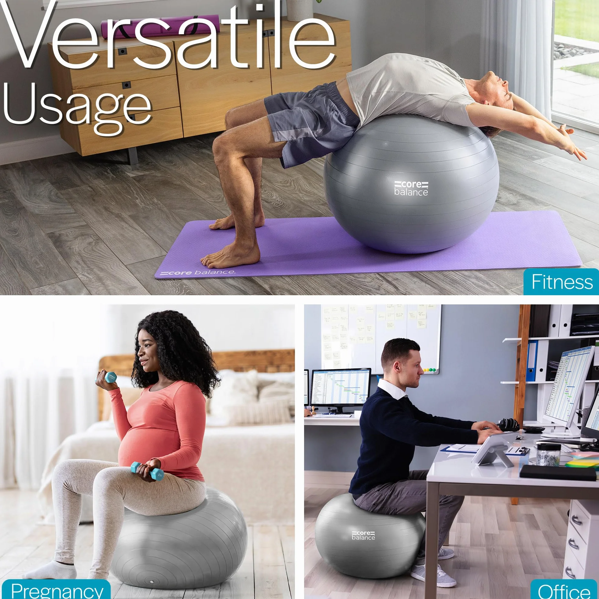 Ballon d’Exercices Gymnastique Fitness Yoga Grossesse Antidérapant Anti-Éclatement 55cm 65cm 75cm 85cm avec Pompe
