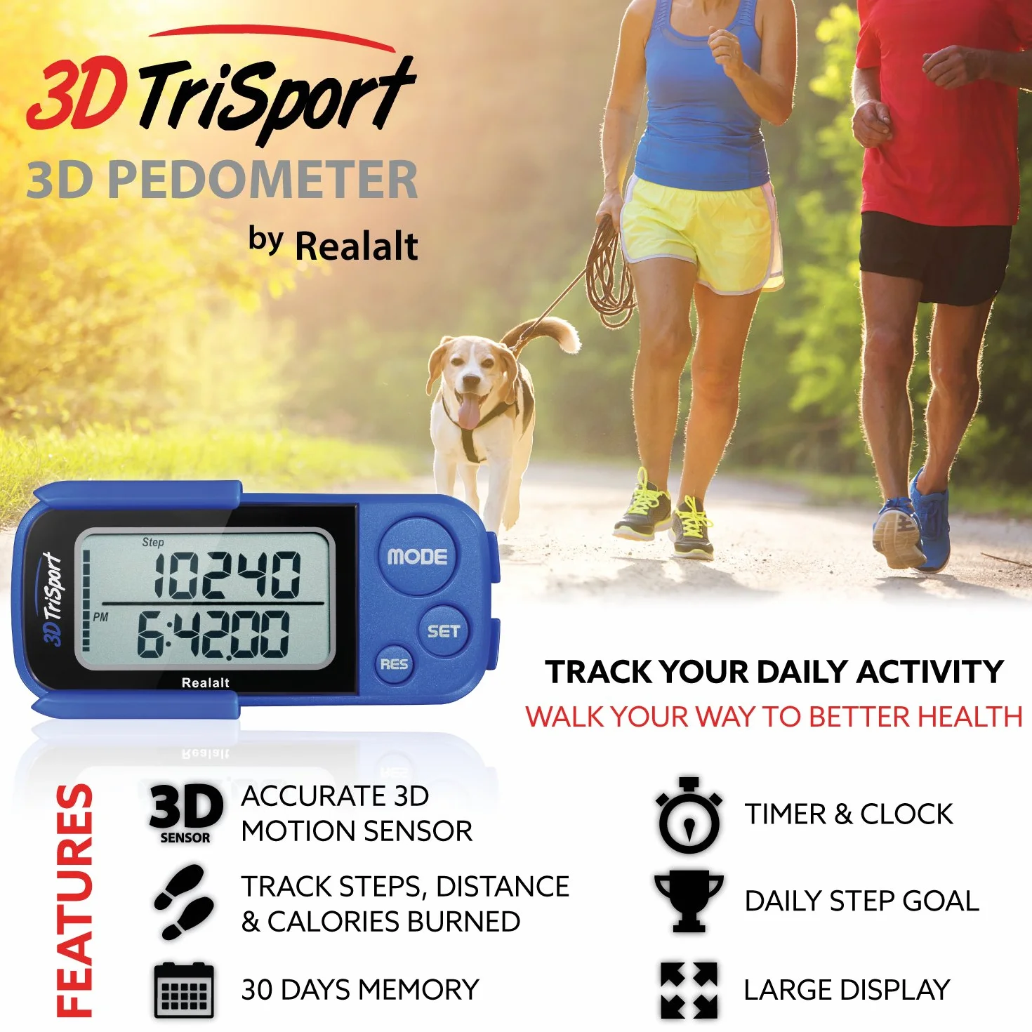 Realalt 3DTriSport Podomètre 3D précis Portable avec Clip et Sangle
