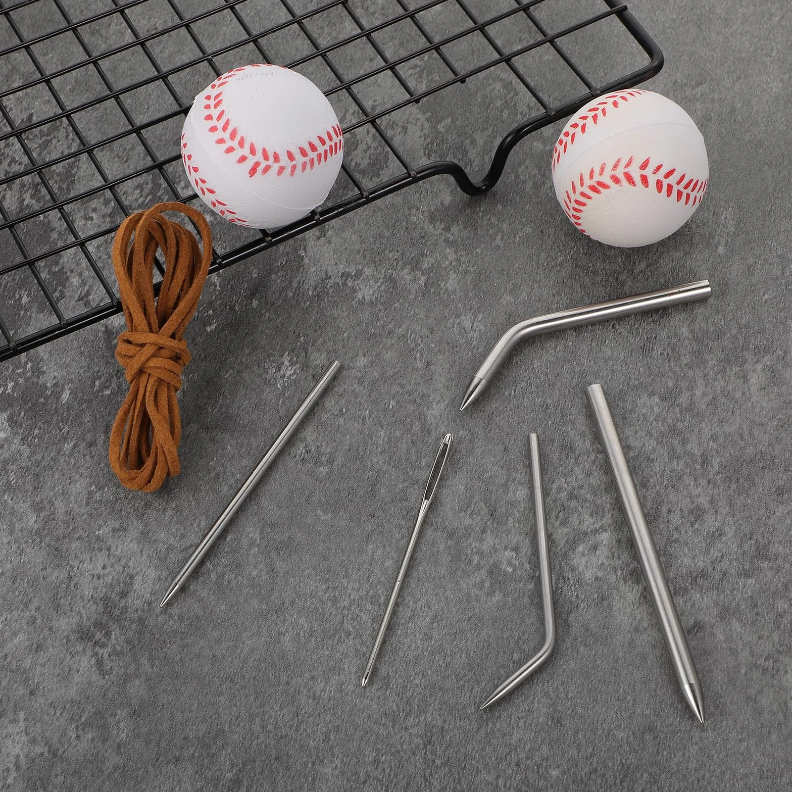 Aiguilles à lacets en cuir acier inoxydable pour réparation gant baseball softball - Lot de 5