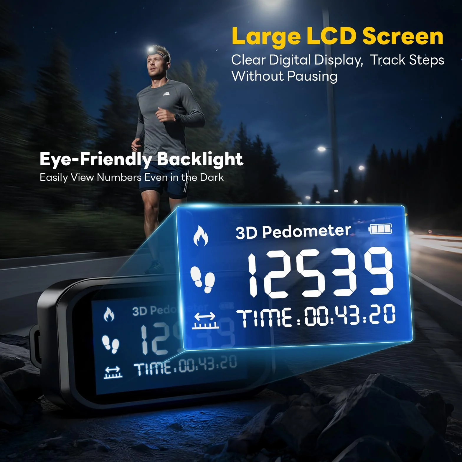 Podomètre Non Connecté Précis à Clipser, Compteur de Pas avec Grand Écran LCD, pour Marche Course Jogging Randonée