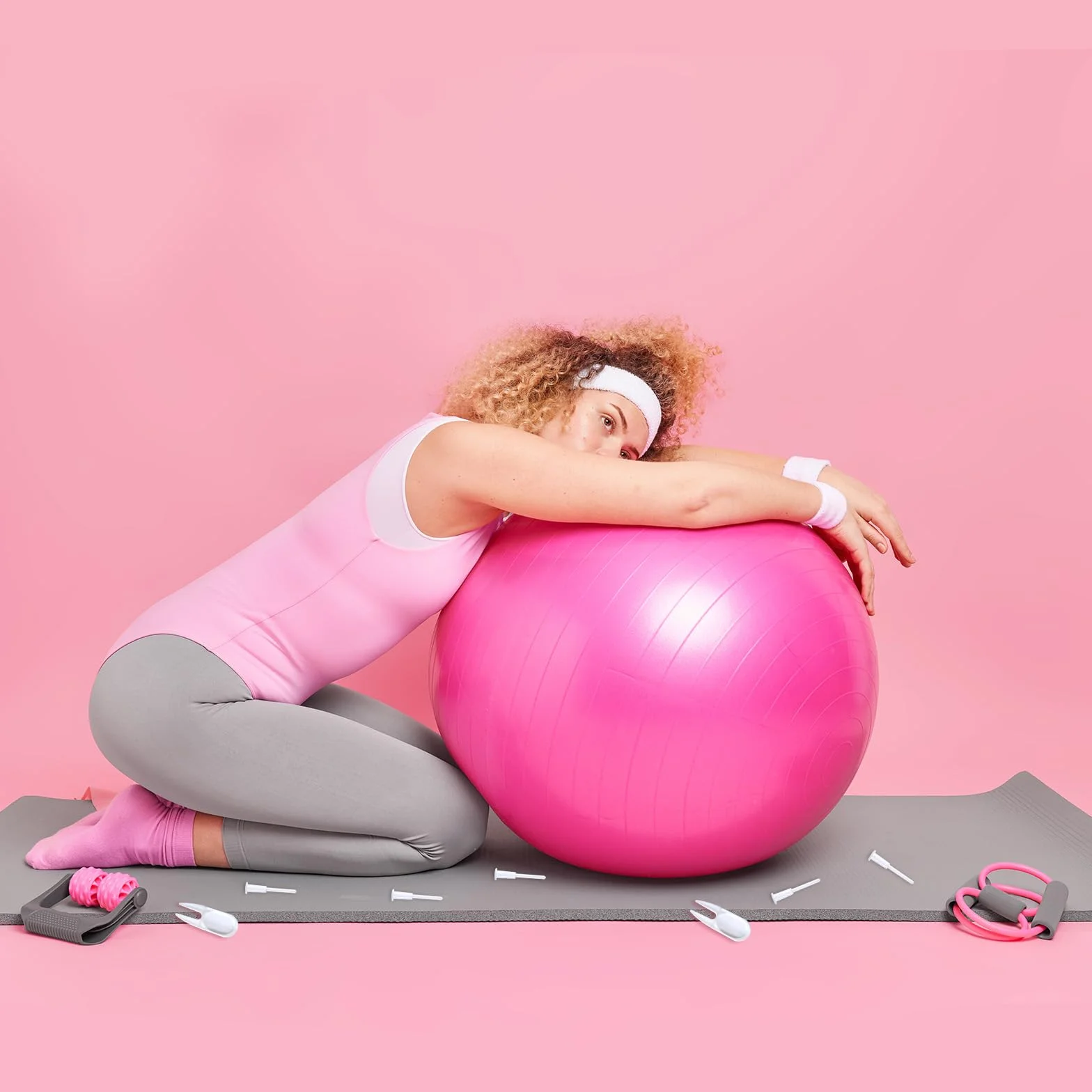 TIESOME Kit de rechange pour ballon de yoga avec 5 bouchons d'air et dispositif de retrait, blanc