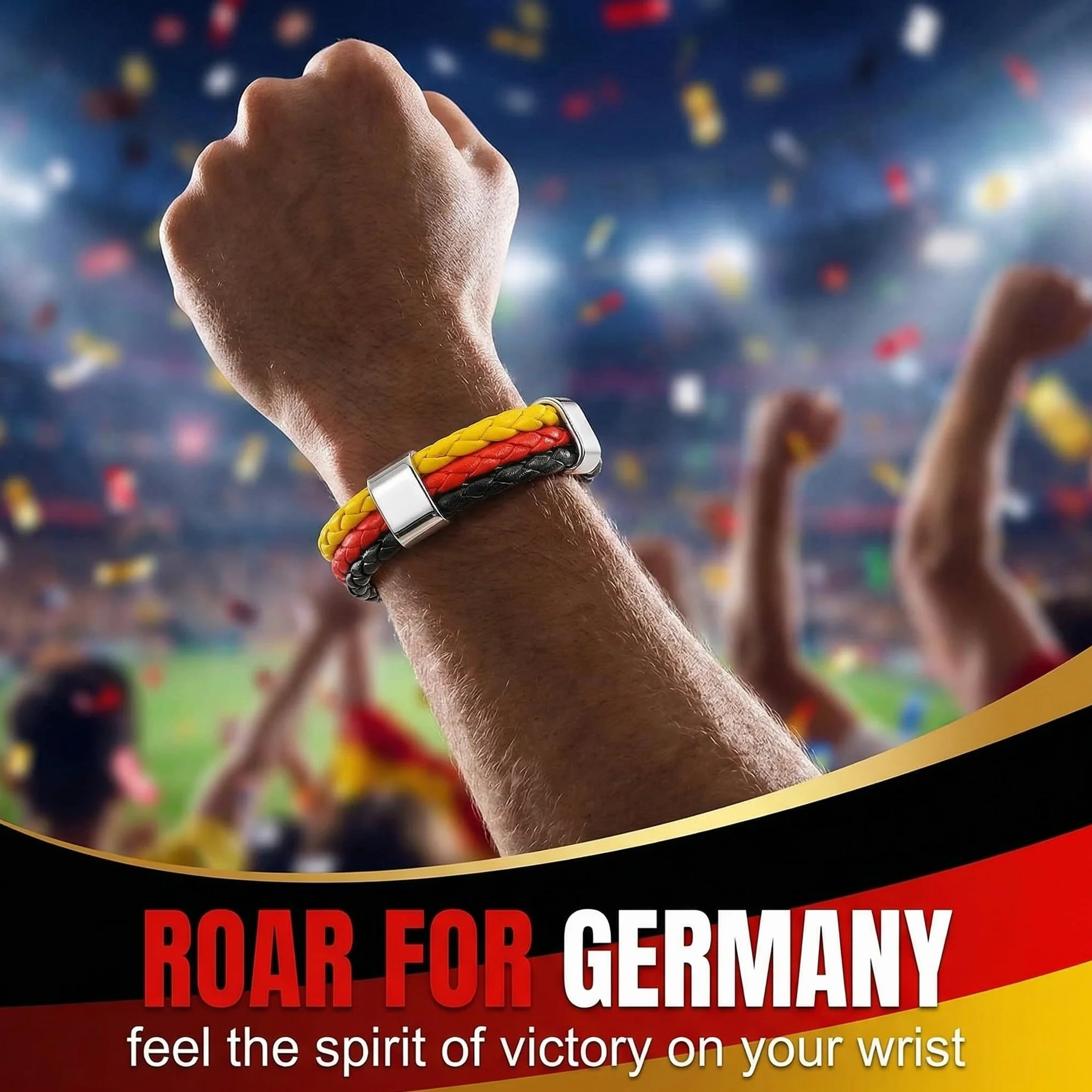 Bracelets Allemagne Cuir Synthétique Drapeau Tricolore 22cm Lot de 2