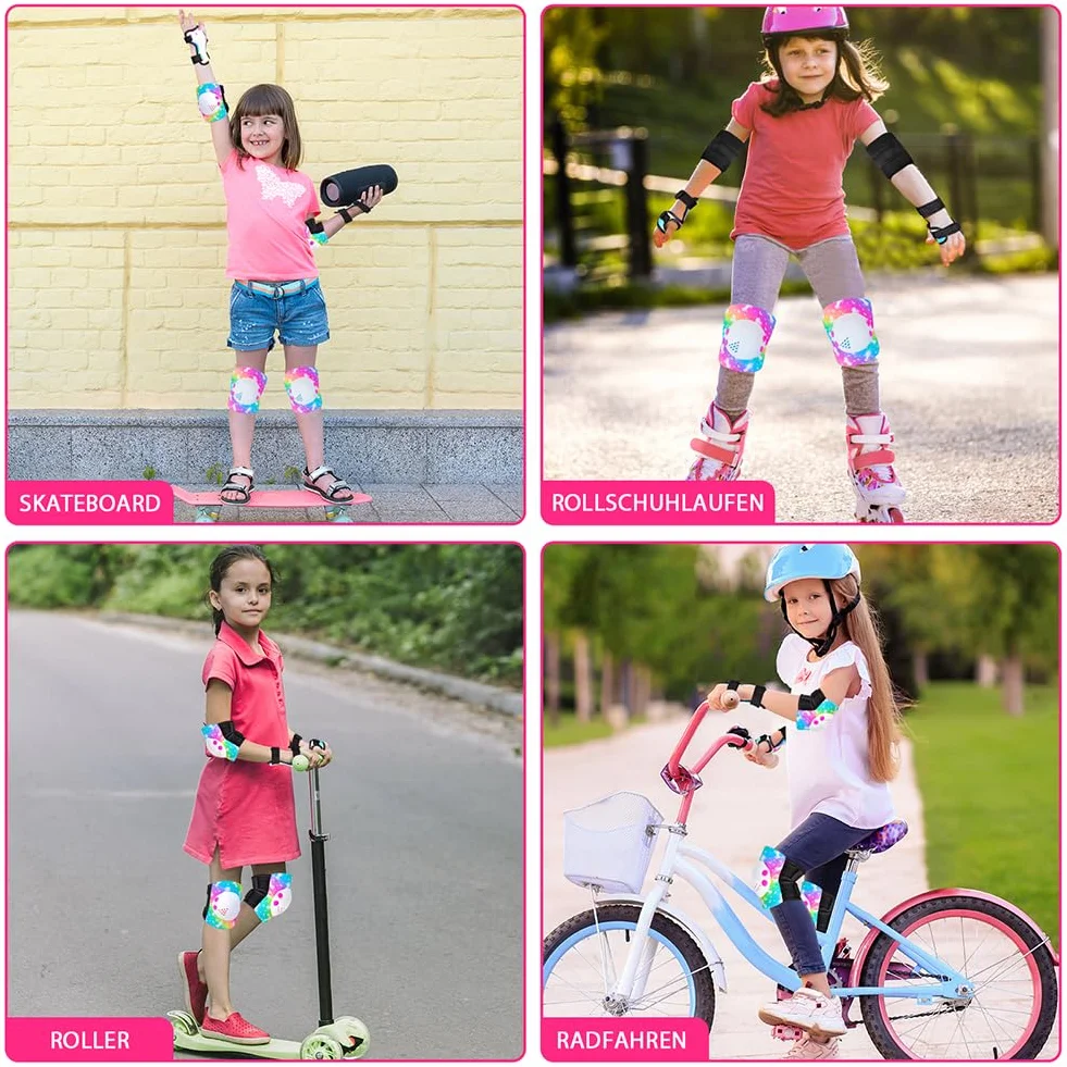 Kit Protection Roller Enfant Fille Genouillère Coude Poignet Ajustable Skateboard