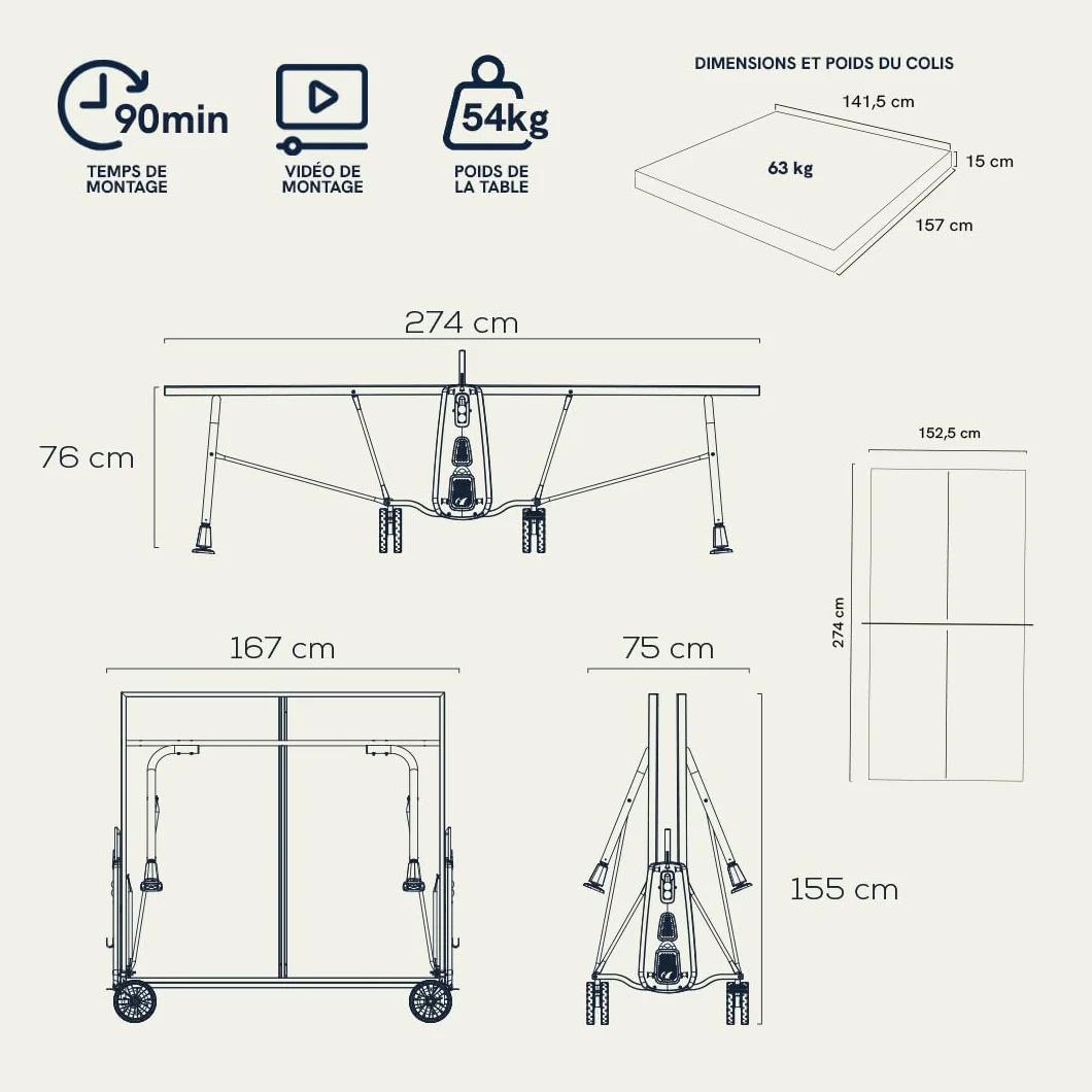 CORNILLEAU Table de ping Pong d'extérieur 200X Outdoor Gris FFTT