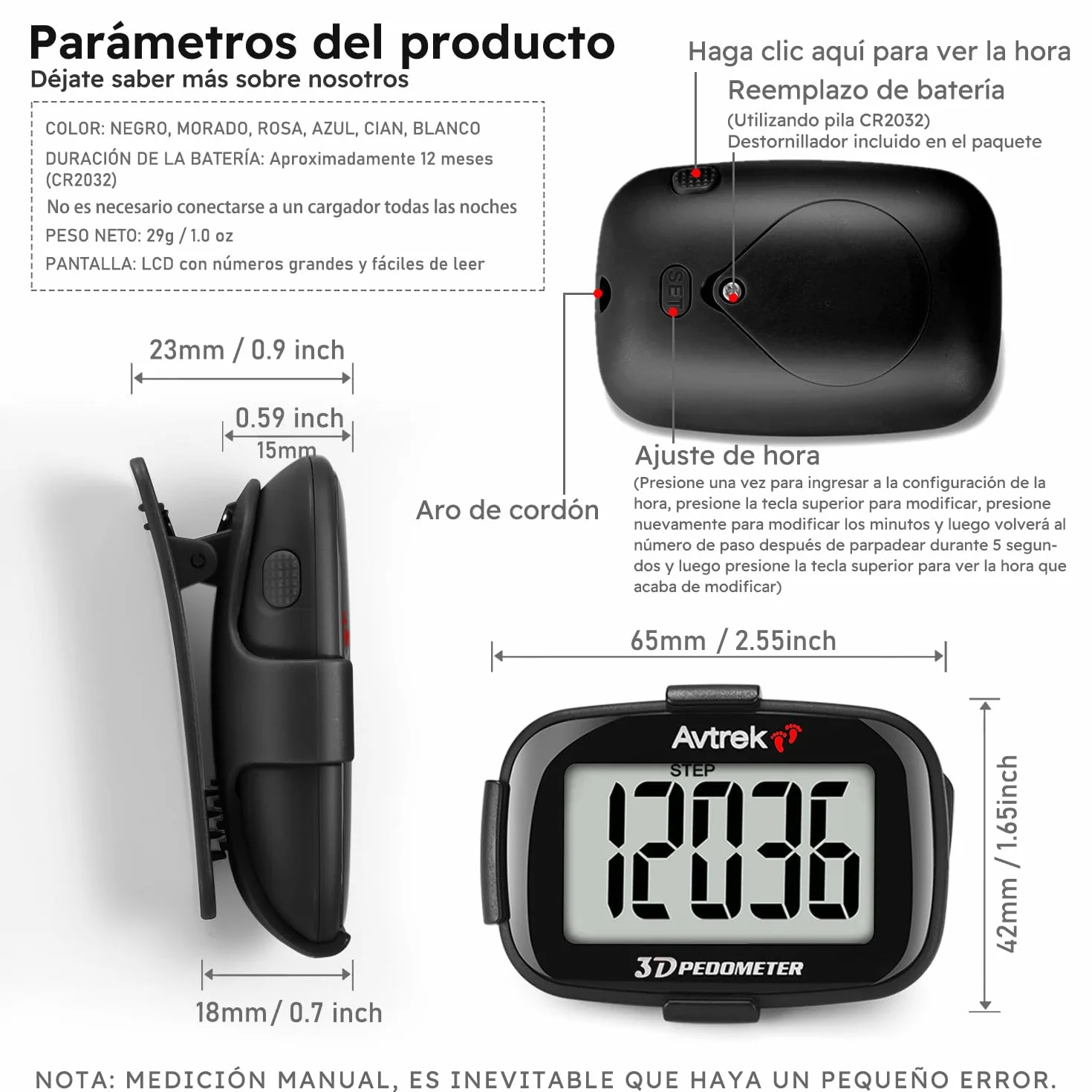 AVTREK Podomètre 3D Mini podomètre sans application sans Bluetooth pour marcher ou courir randonnée