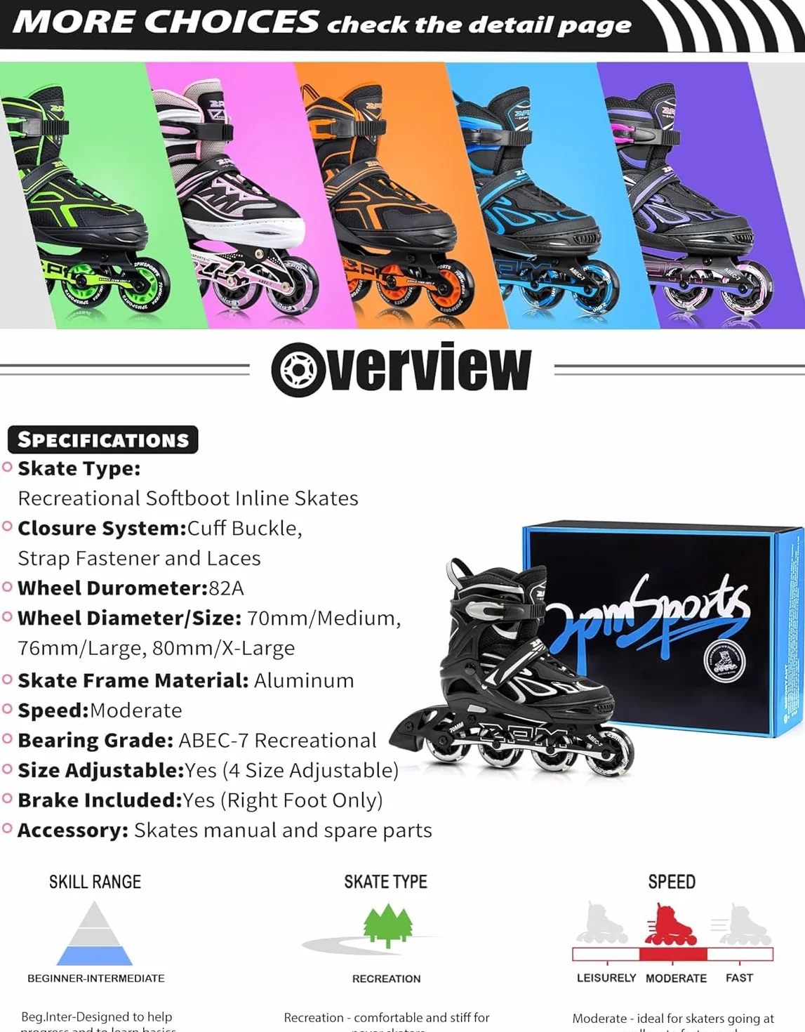 2pm Sports Brice Roller Enfant Fille Taille réglable Rollers en Ligne