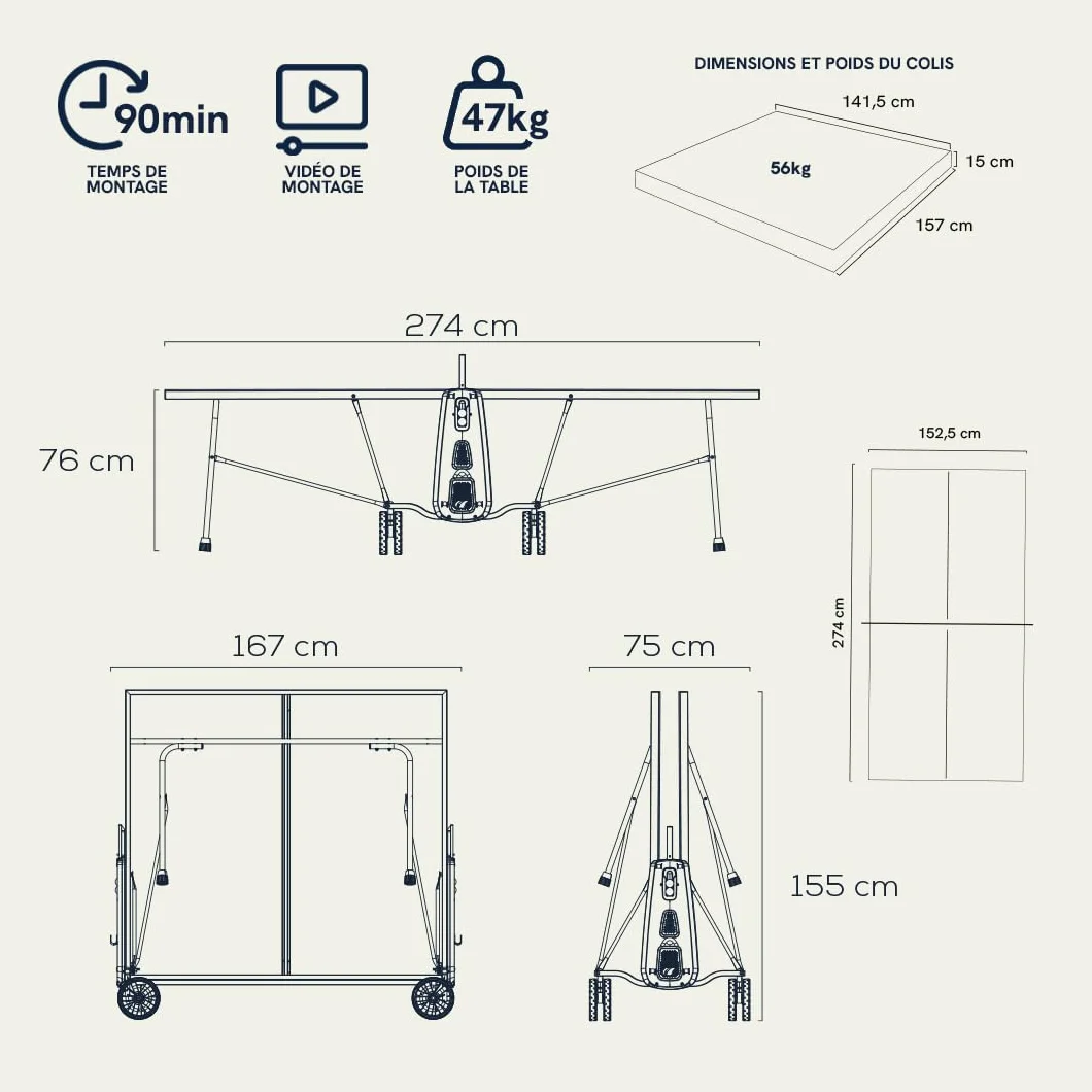 Cornilleau Table de ping-Pong d'extérieur 100X Outdoor Bleu Gris