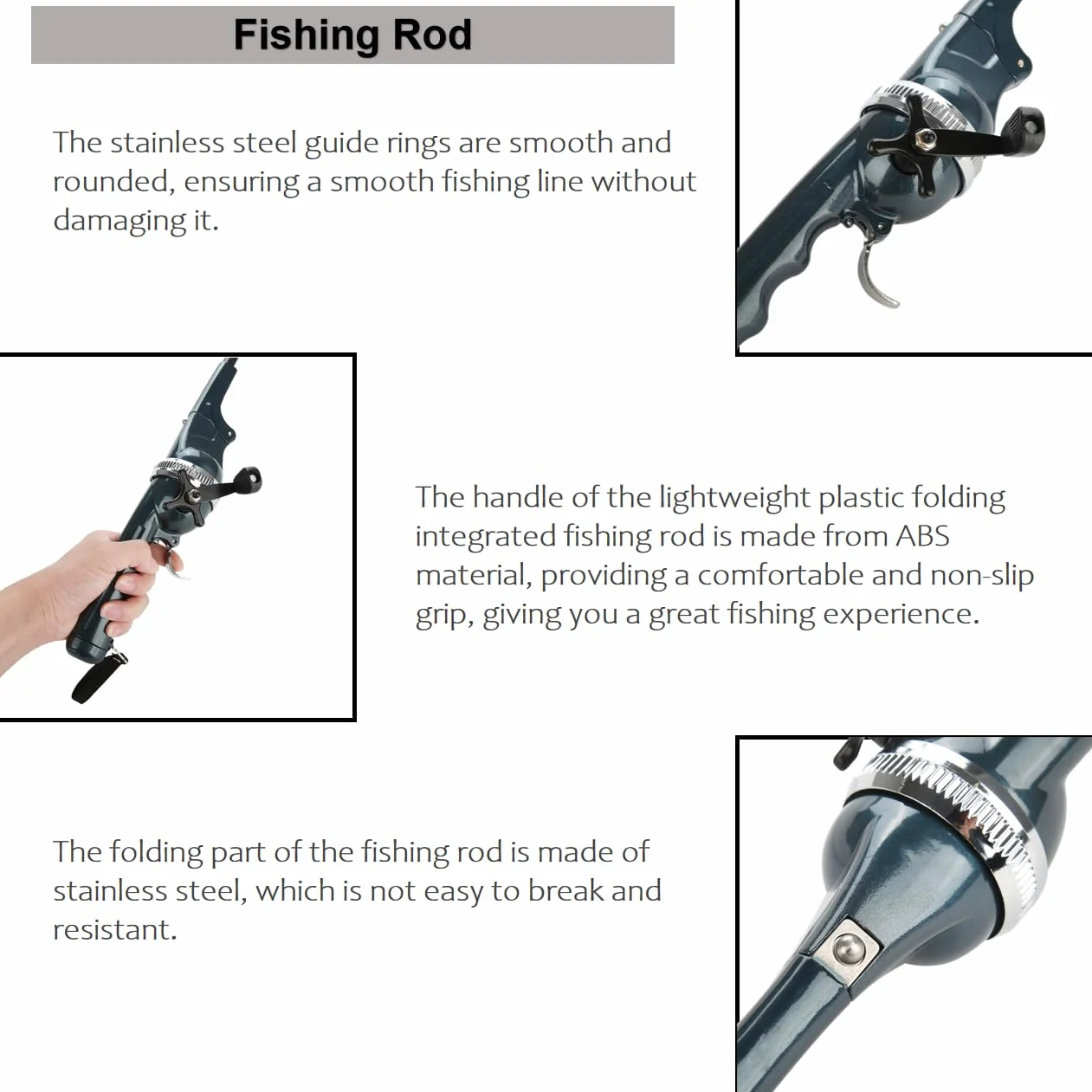 Canne à Pêche Pliante en ABS et Acier Inoxydable avec Moulinet Fermé Compact