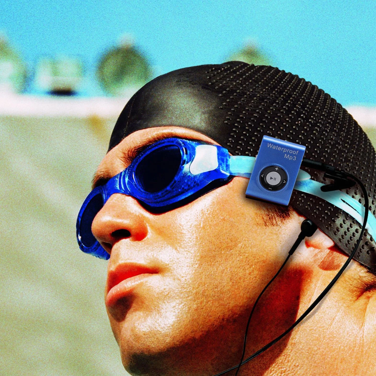 Lecteur MP3 Natation 8 Go Étanche Plongée Surf Course Casque Inclus Bleu