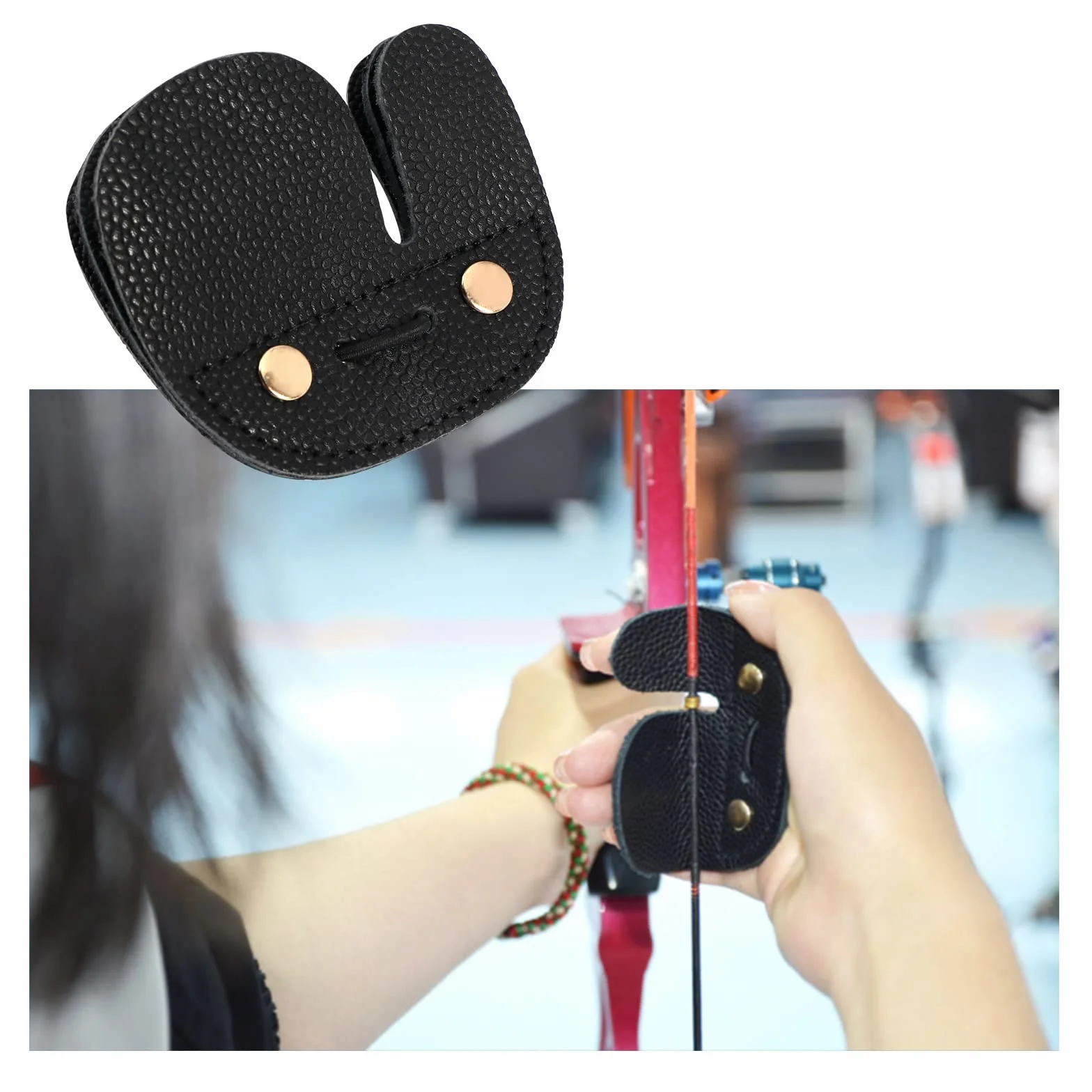 Lot de 2 protections en cuir pour tir à l'arc - Double épaisseur - Noir