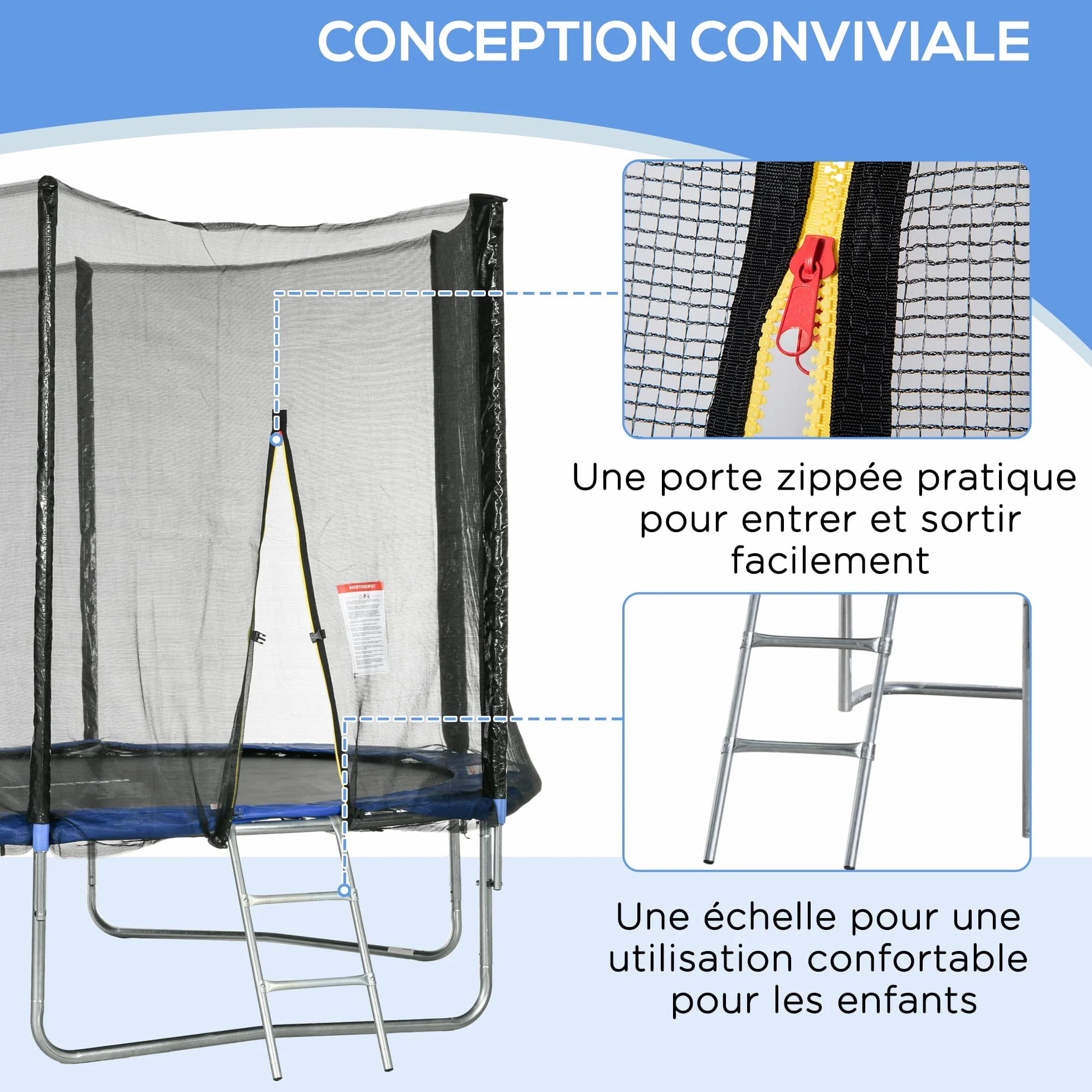 SPORTNOW Trampoline Exterieur Enfant 305cm avec Filet de Sécurité