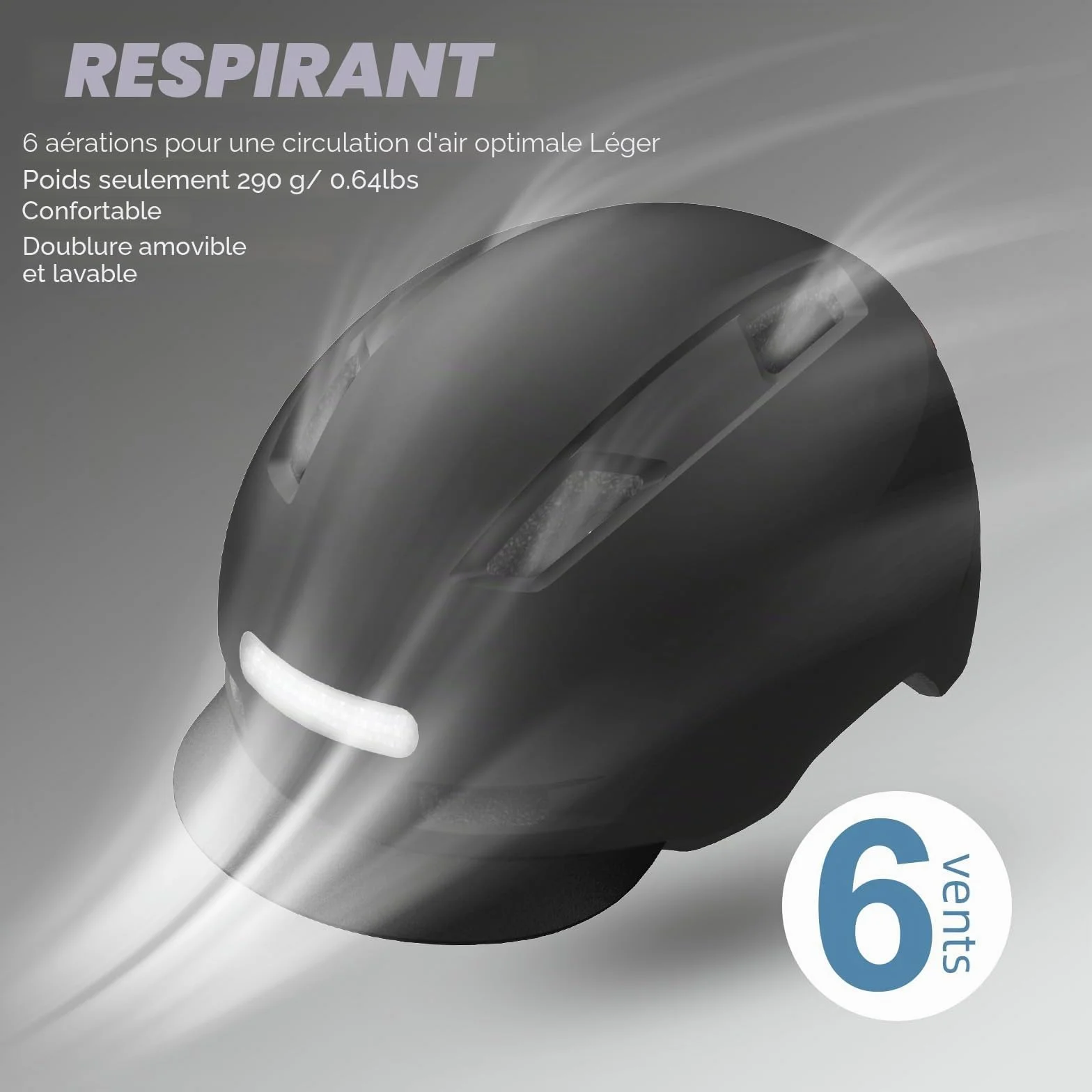 KINGLEAD Casque de vélo léger avec lumière LED avant et arrière 5 modes cyclisme trekking