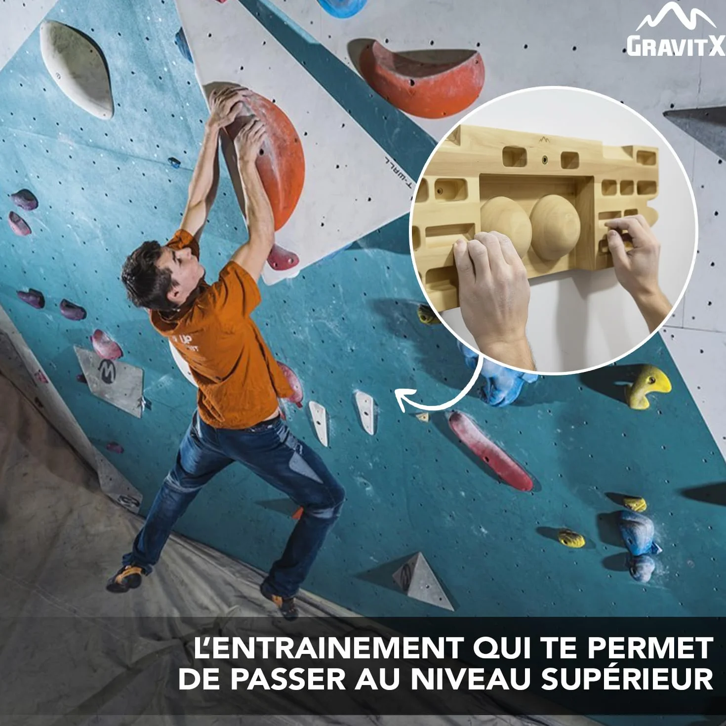 GravitX Planche d’Escalade en Bois 65 cm Fingerboard Multiprises 18-45 mm Accroche Murale