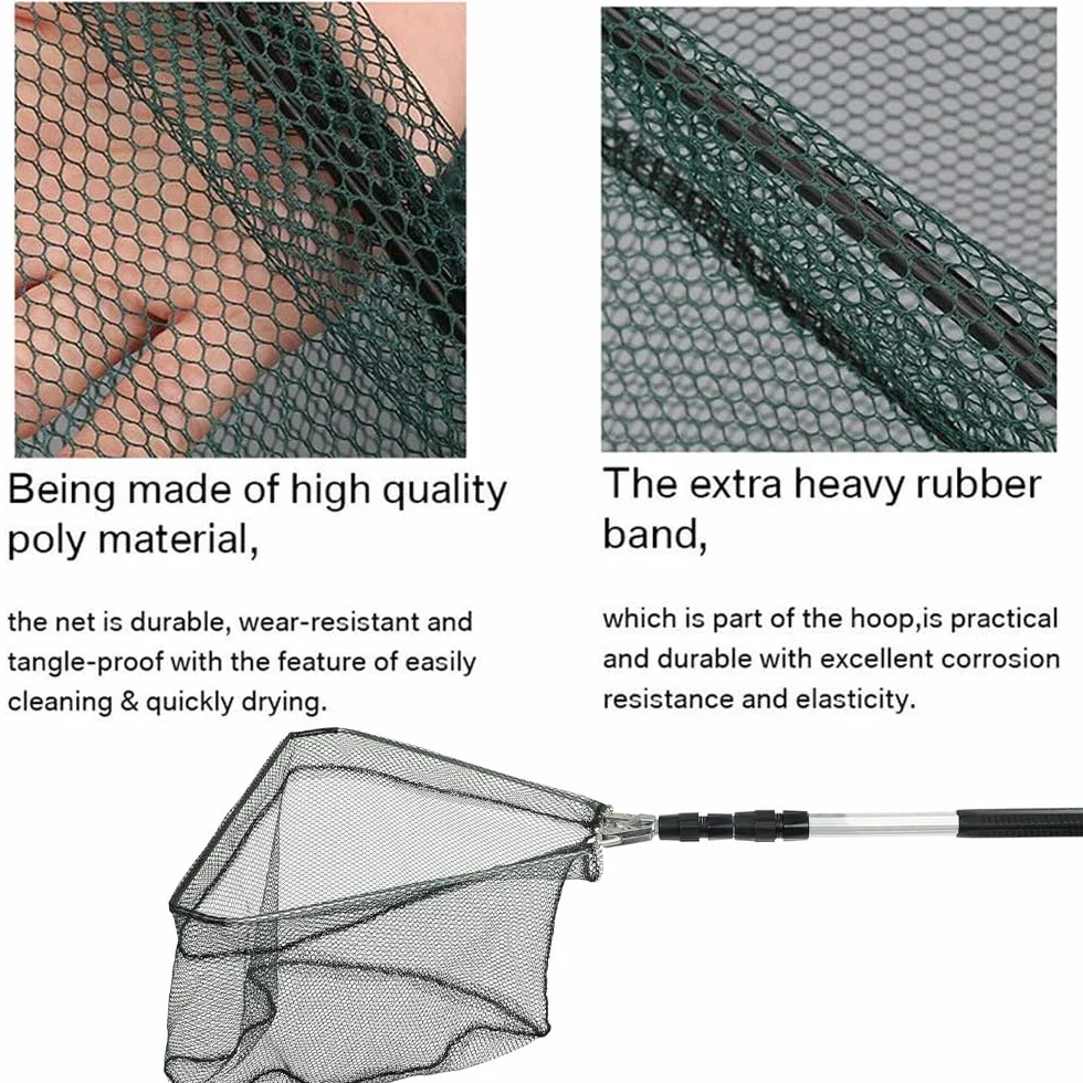Épuisette de pêche Pliable 130 cm Cadre Triangulaire Stable caoutchoutée pour étang ruisseaux lacs bateau