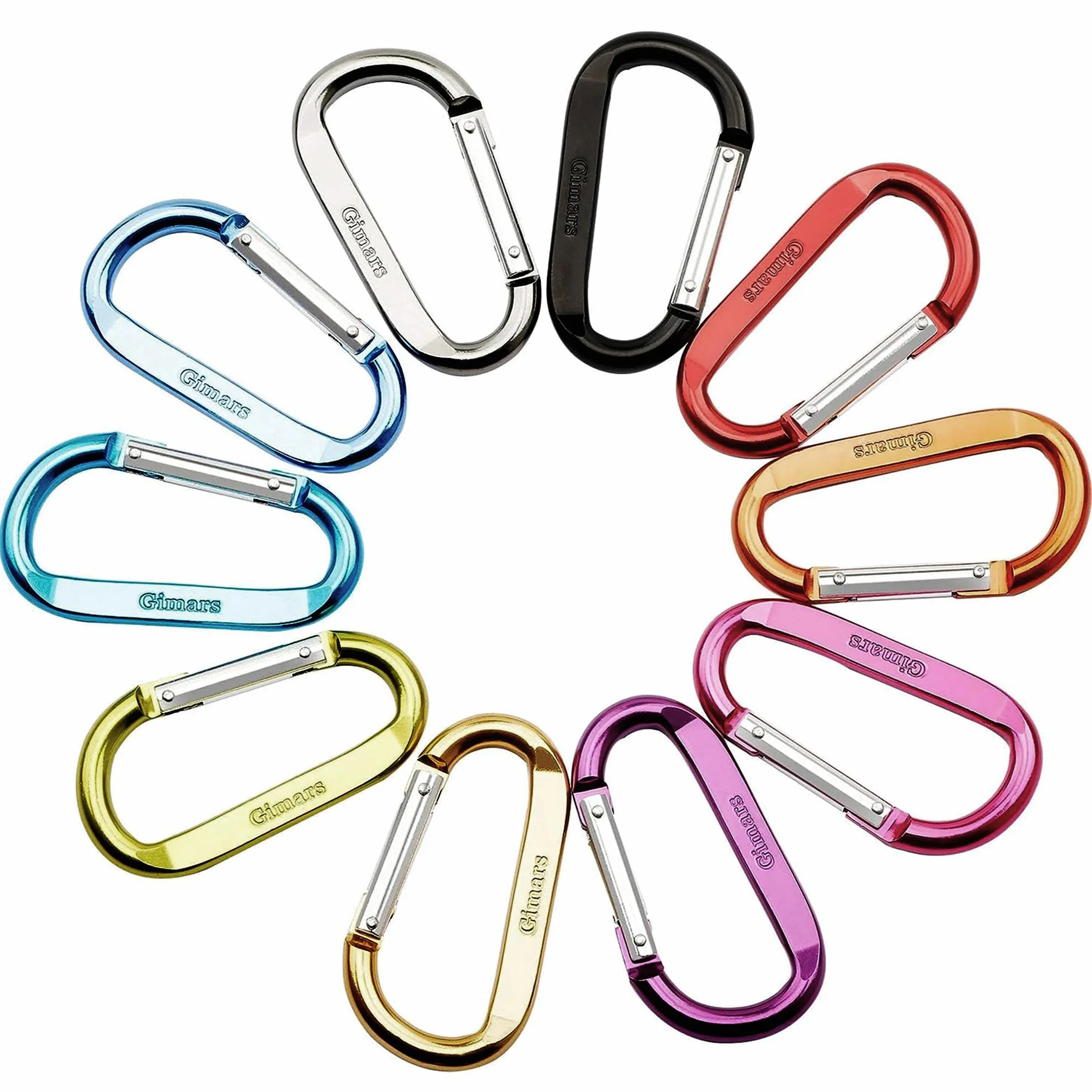 Gimars Lot de 10 Mousquetons à Ressort en Aluminium pour Camping Pêche Randonnée Voyages