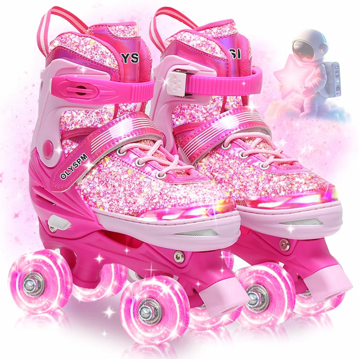 Patin à Roulettes Fille Roller Enfant 8 Roues Lumineuses Taille Réglable
