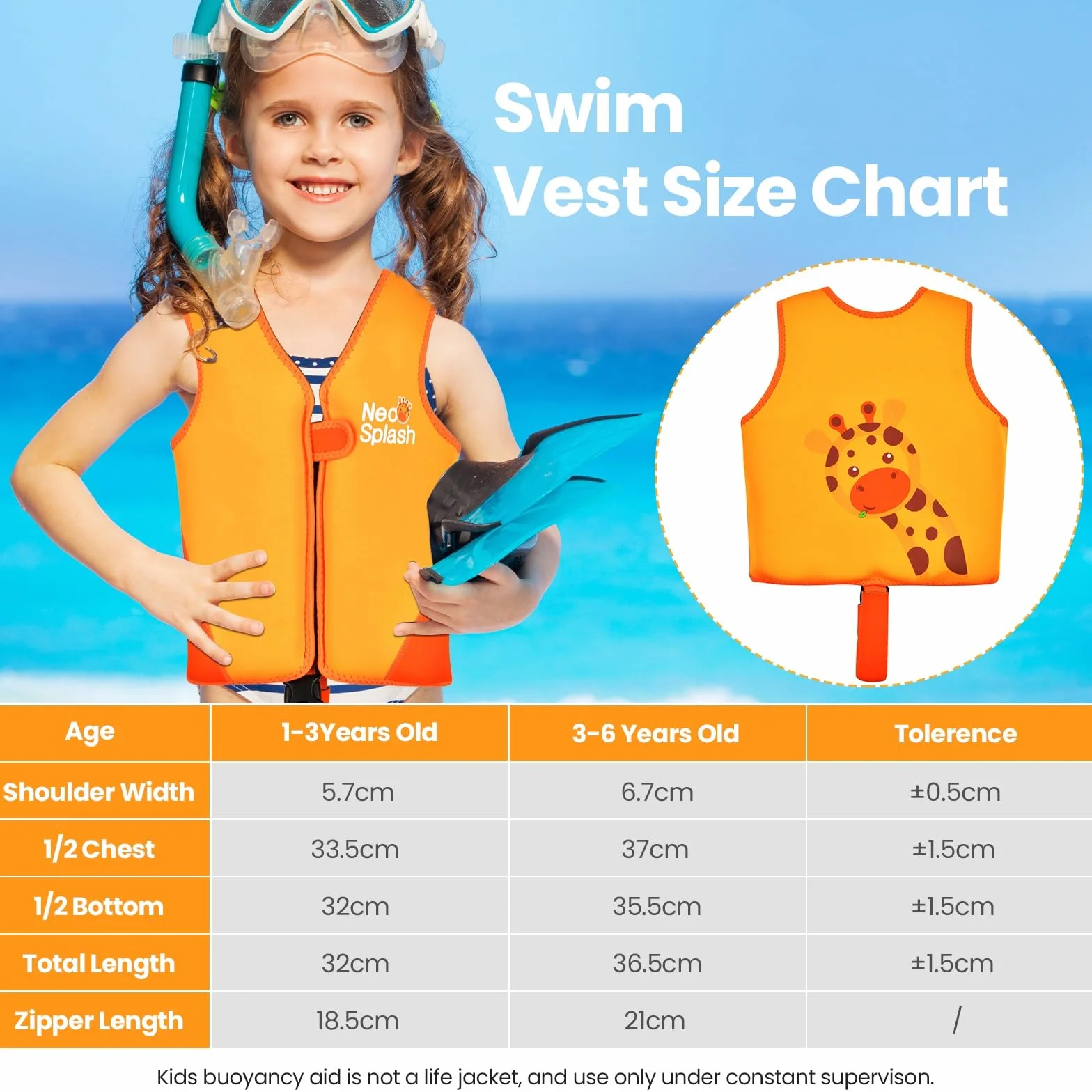 Gilet de Natation Enfant Fille Garçon Sangles Sécurité Réglables Âge 1-3 3-6