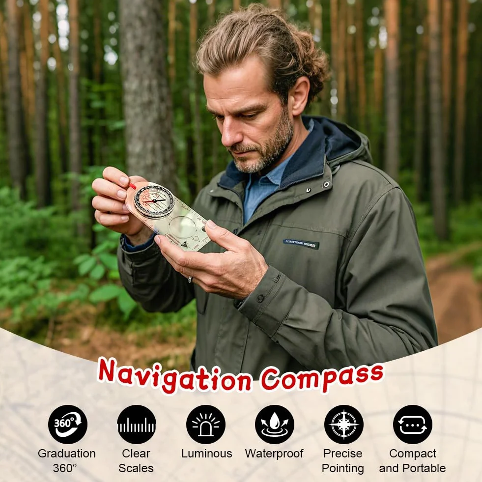 Flintronic Boussole de Navigation avec Fonction Lumineuse, étanche, Déclinaison Réglable