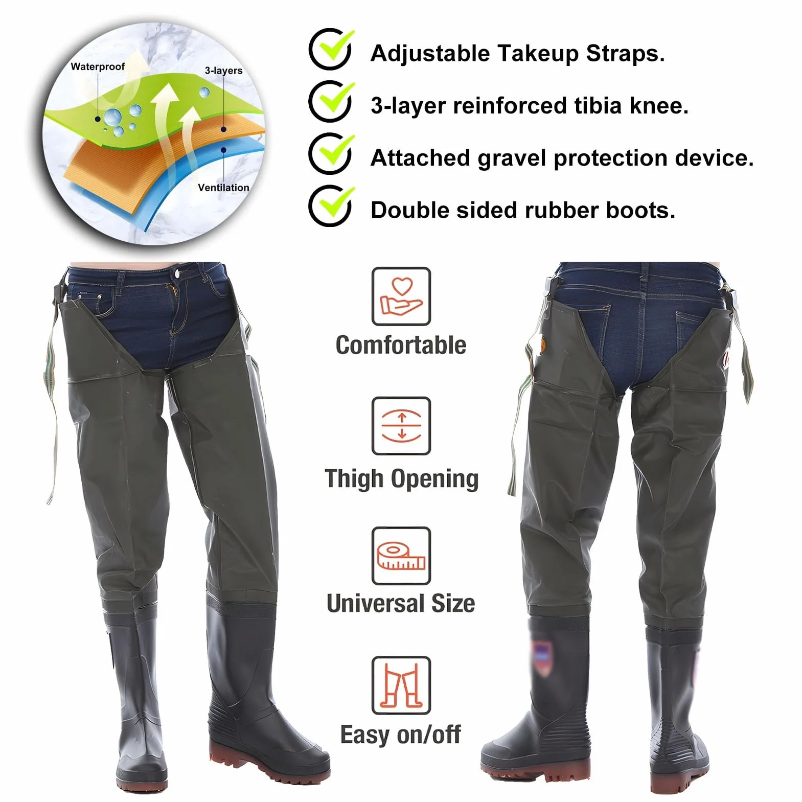 BootfootWader De Pêche Isolé Et Imperméable Cuissardes De Hanche Hommes Femmes 42 EU