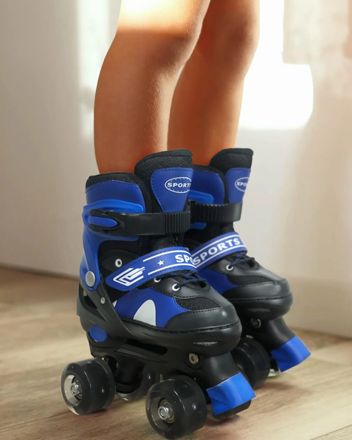 Patins à roulettes Rollers Quad 8 Roues Lumineuses Taille Réglable Bleu